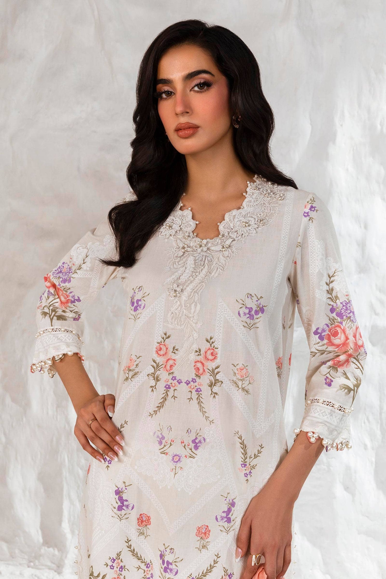 Sana Safinaz 3 Piece Custom Stitched Suit - Off-White - LB286818