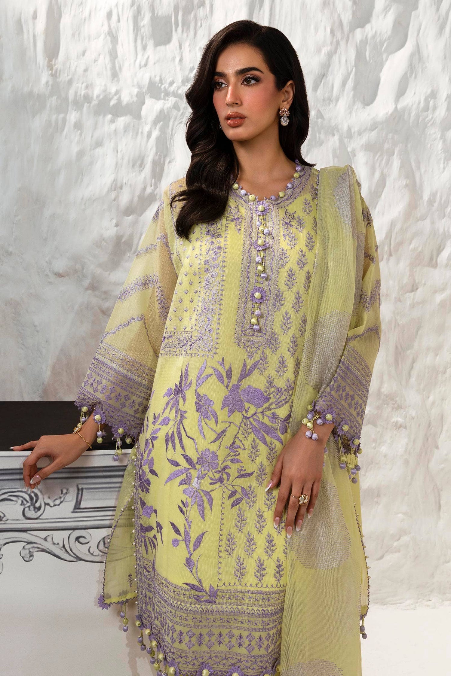 Sana Safinaz 3 Piece Custom Stitched Suit - Green - LB286821