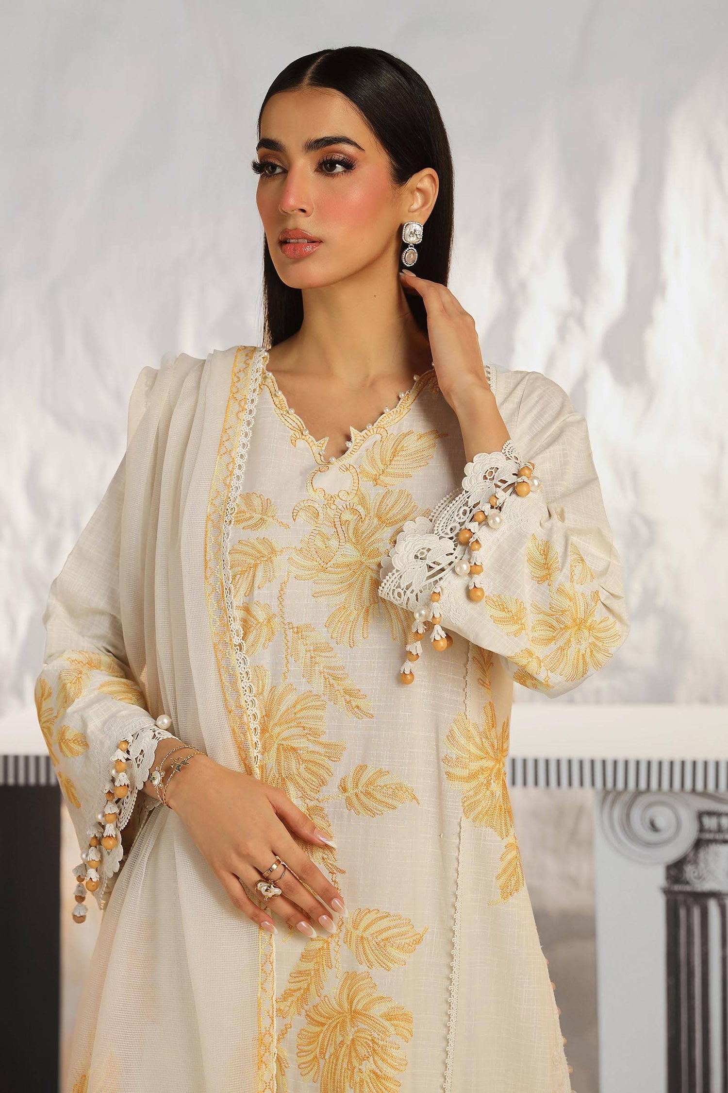 Sana Safinaz 3 Piece Custom Stitched Suit - Beige - LB286823