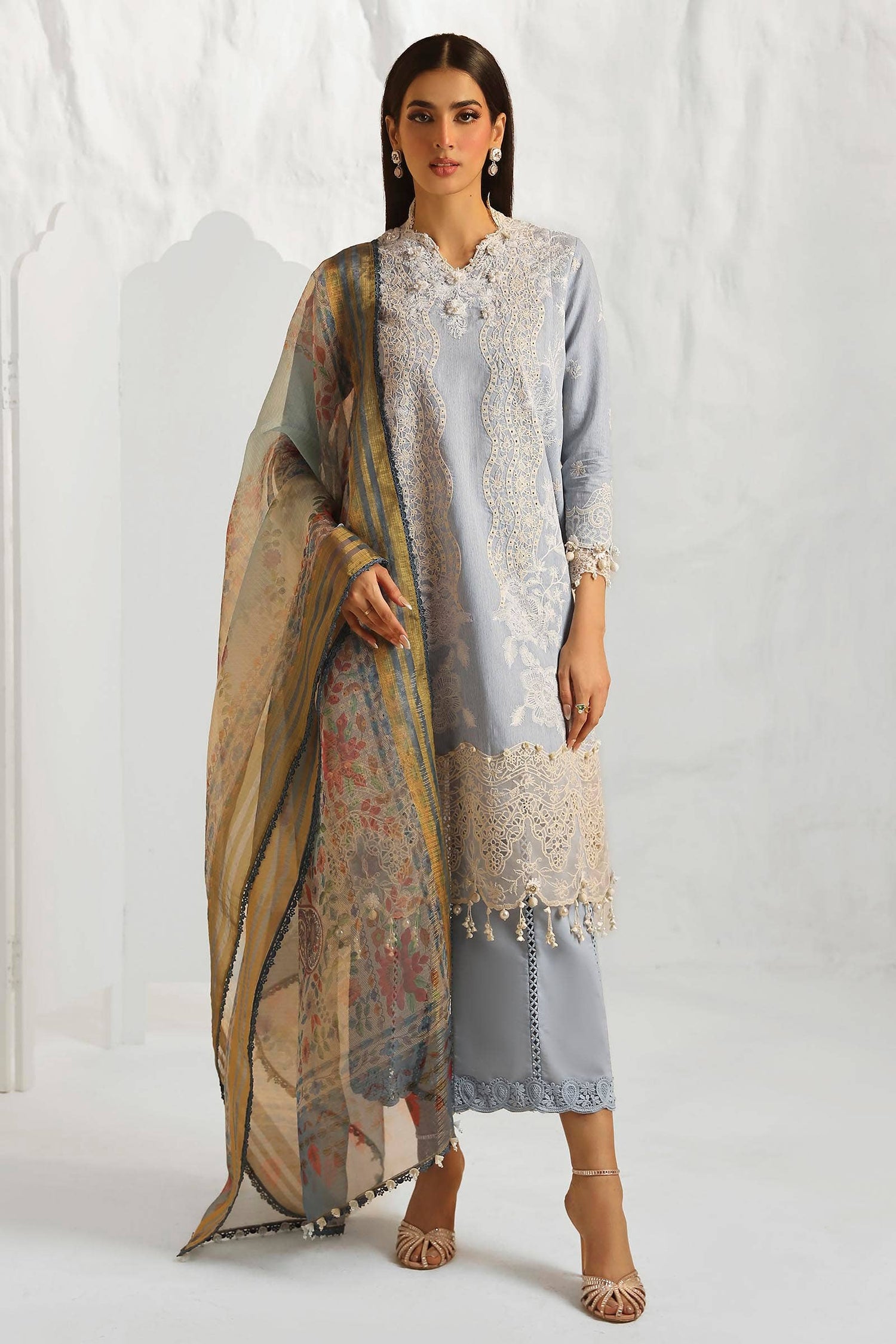 Sana Safinaz 3 Piece Custom Stitched Suit - Blue - LB286826