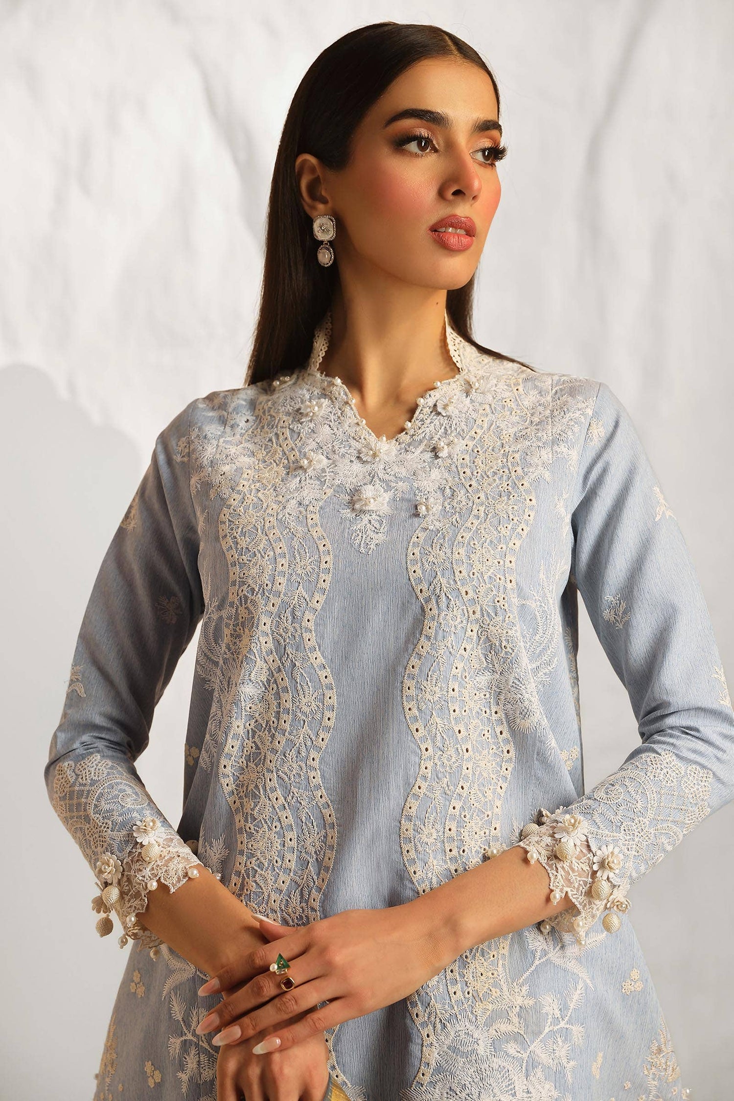 Sana Safinaz 3 Piece Custom Stitched Suit - Blue - LB286826