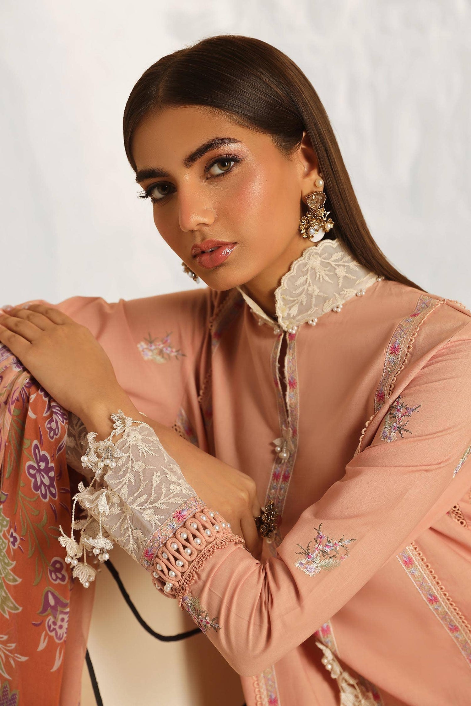 Sana Safinaz 3 Piece Custom Stitched Suit - Pink - LB286828