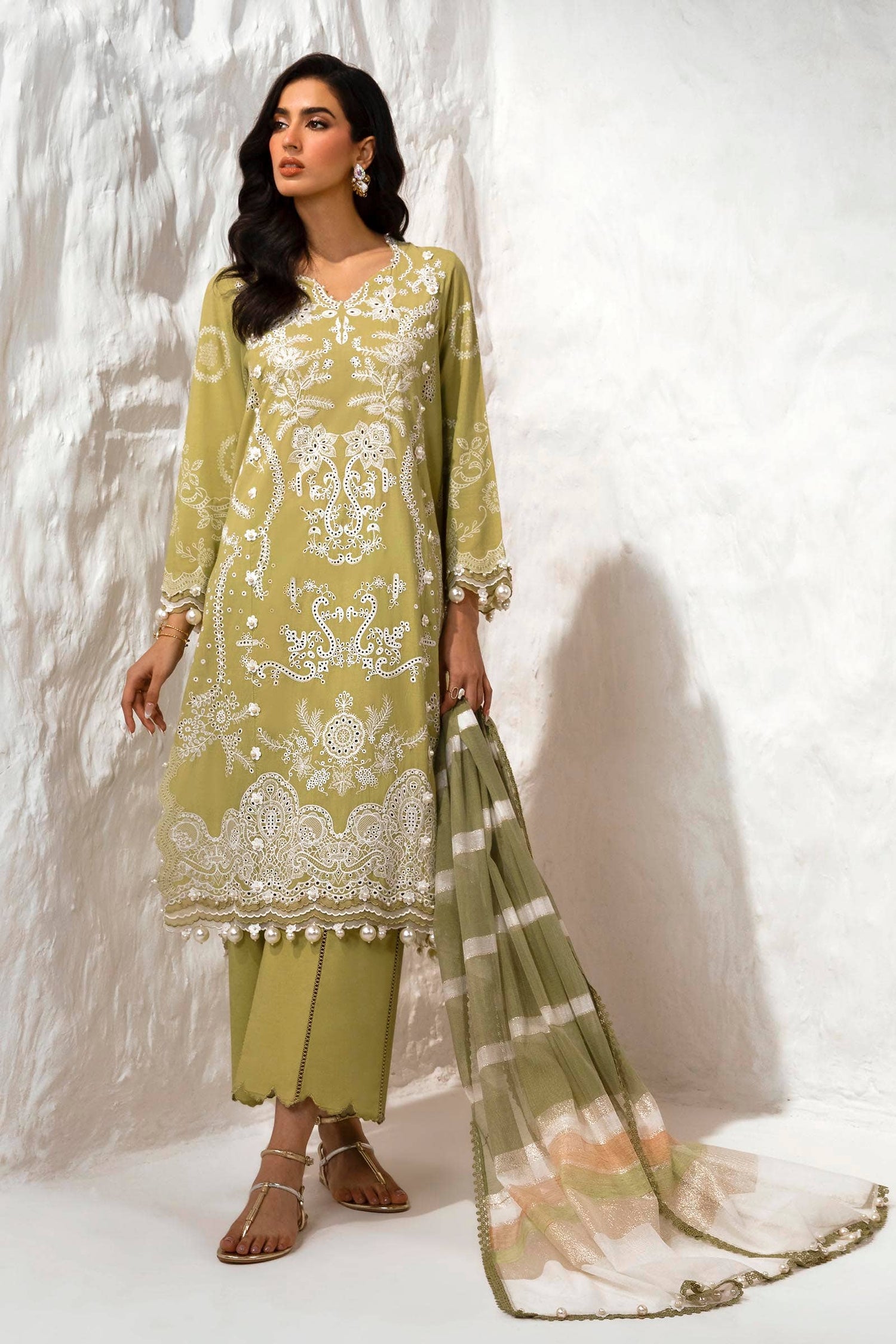 Sana Safinaz 3 Piece Custom Stitched Suit - Green - LB286829