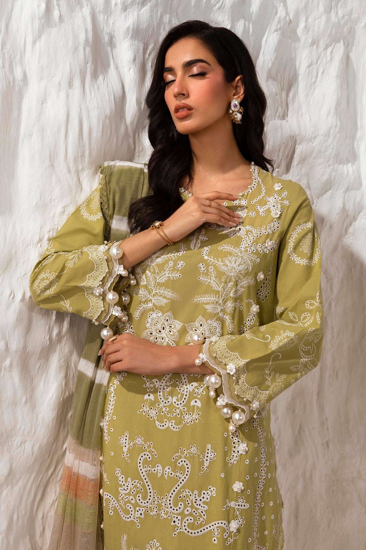 Sana Safinaz 3 Piece Custom Stitched Suit - Green - LB286829