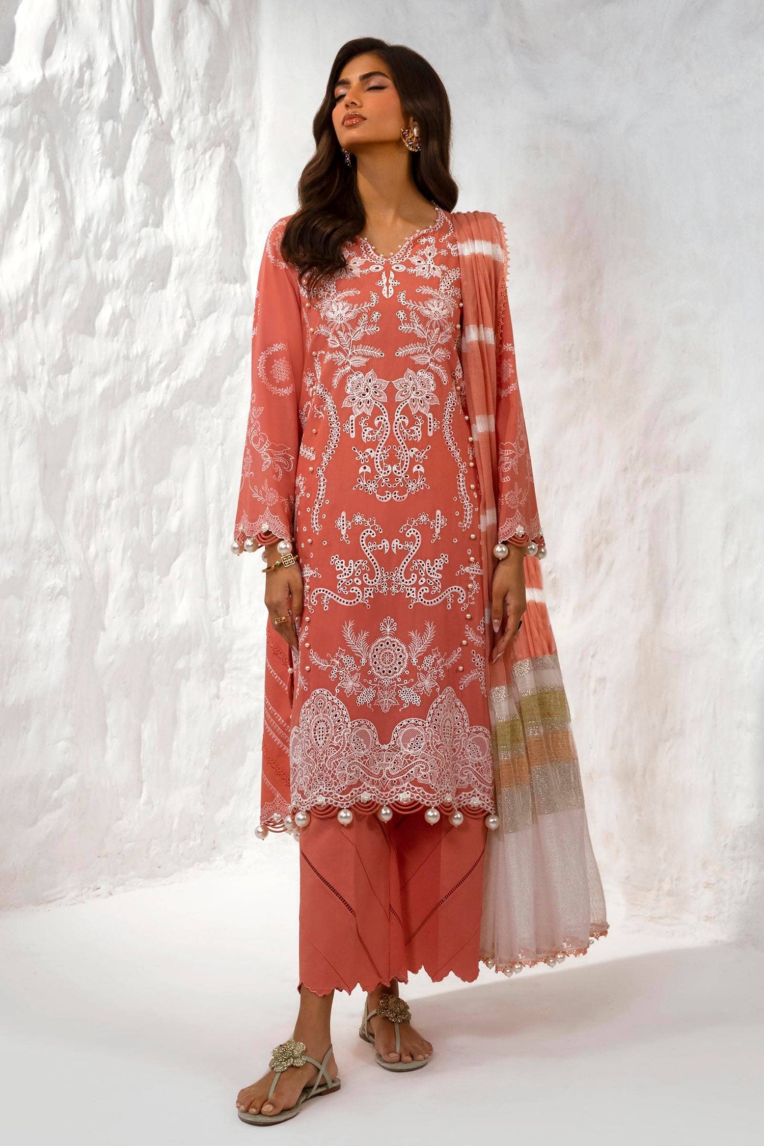 Sana Safinaz 3 Piece Custom Stitched Suit - Pink - LB286830