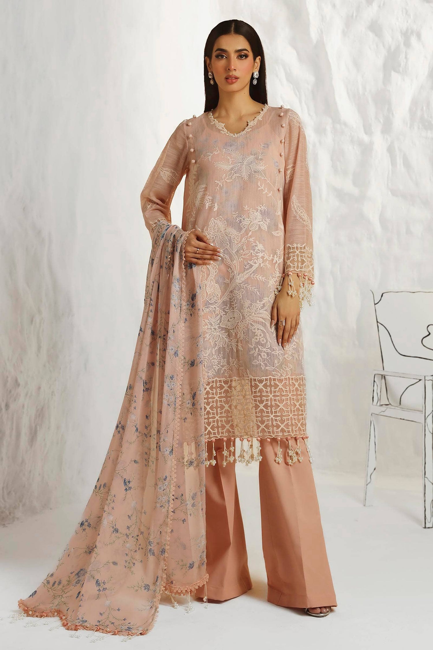 Sana Safinaz 3 Piece Custom Stitched Suit - Beige - LB286832