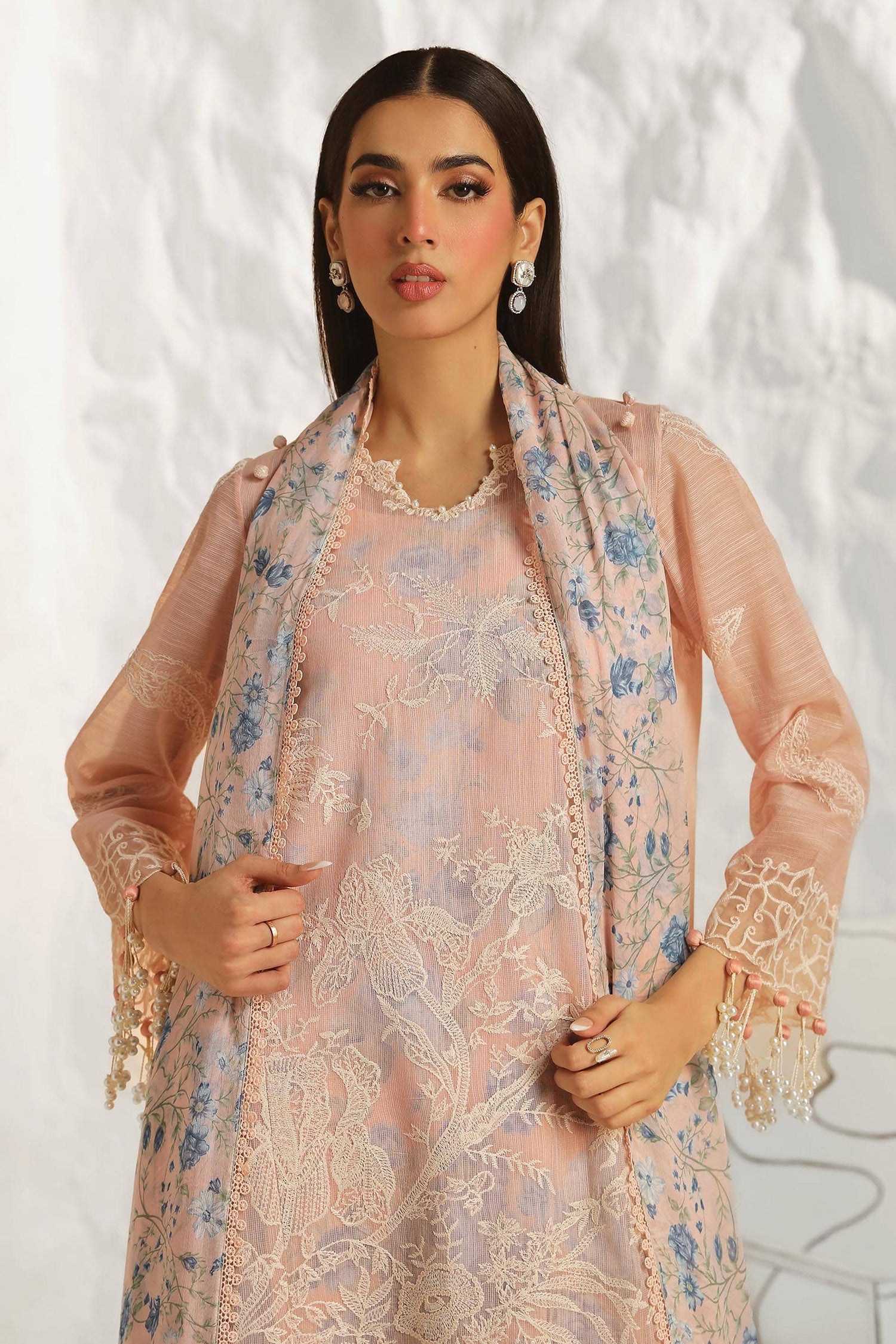 Sana Safinaz 3 Piece Custom Stitched Suit - Beige - LB286832