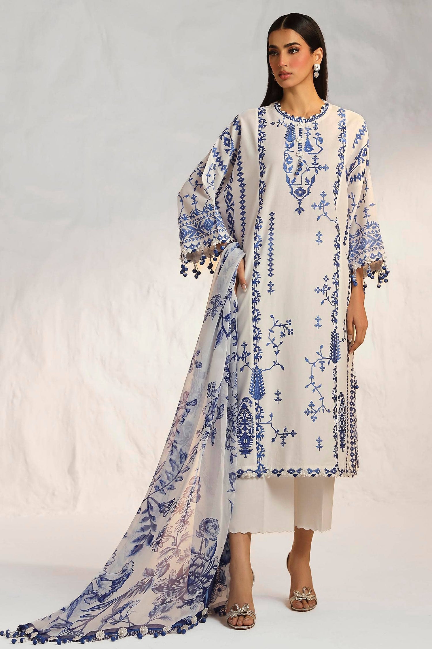 Sana Safinaz 3 Piece Custom Stitched Suit - Blue - LB286833