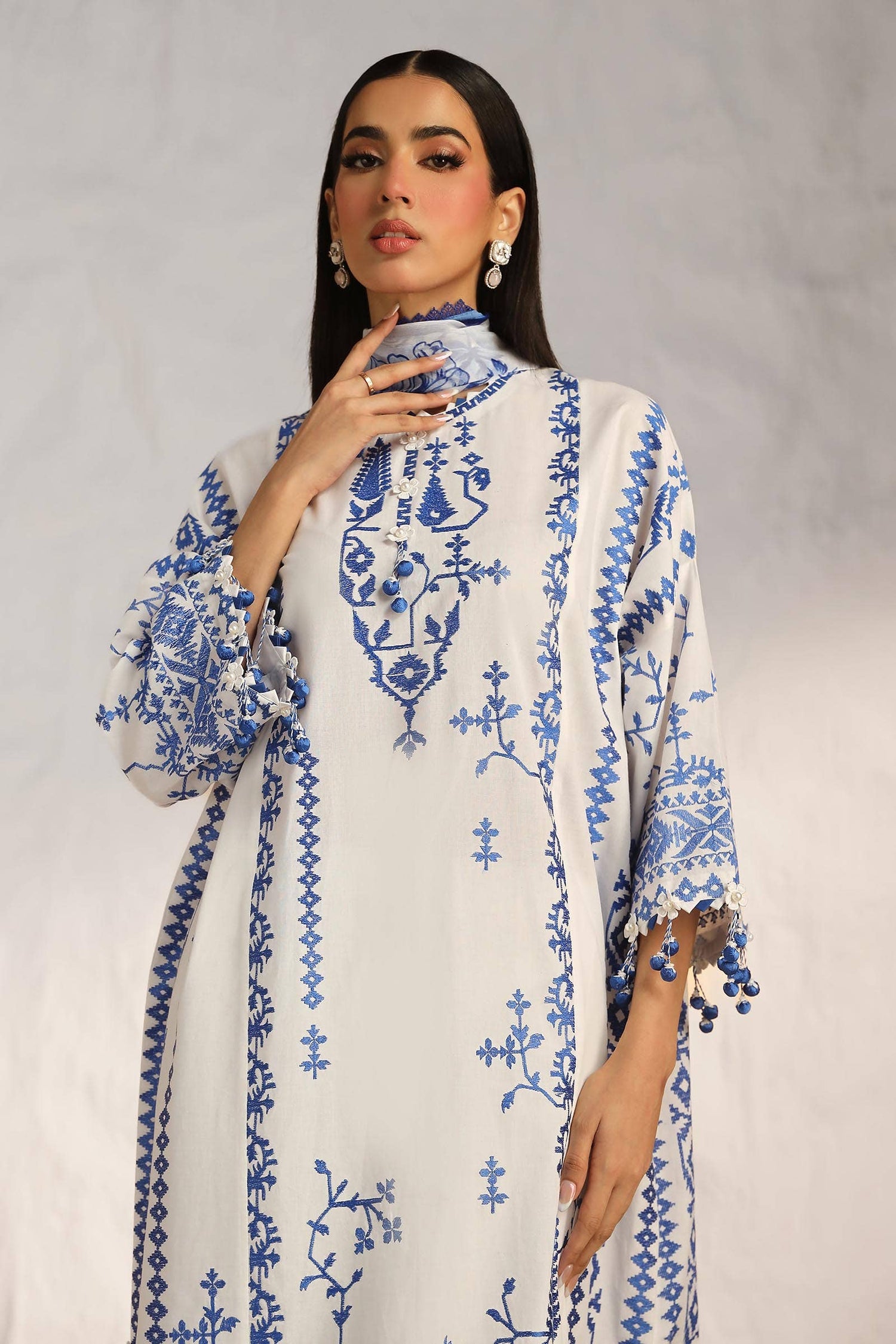 Sana Safinaz 3 Piece Custom Stitched Suit - Blue - LB286833