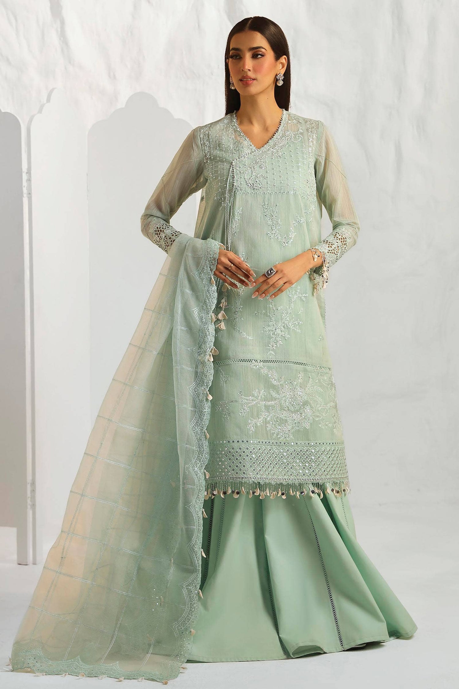 Sana Safinaz 3 Piece Custom Stitched Suit - Green - LB286840