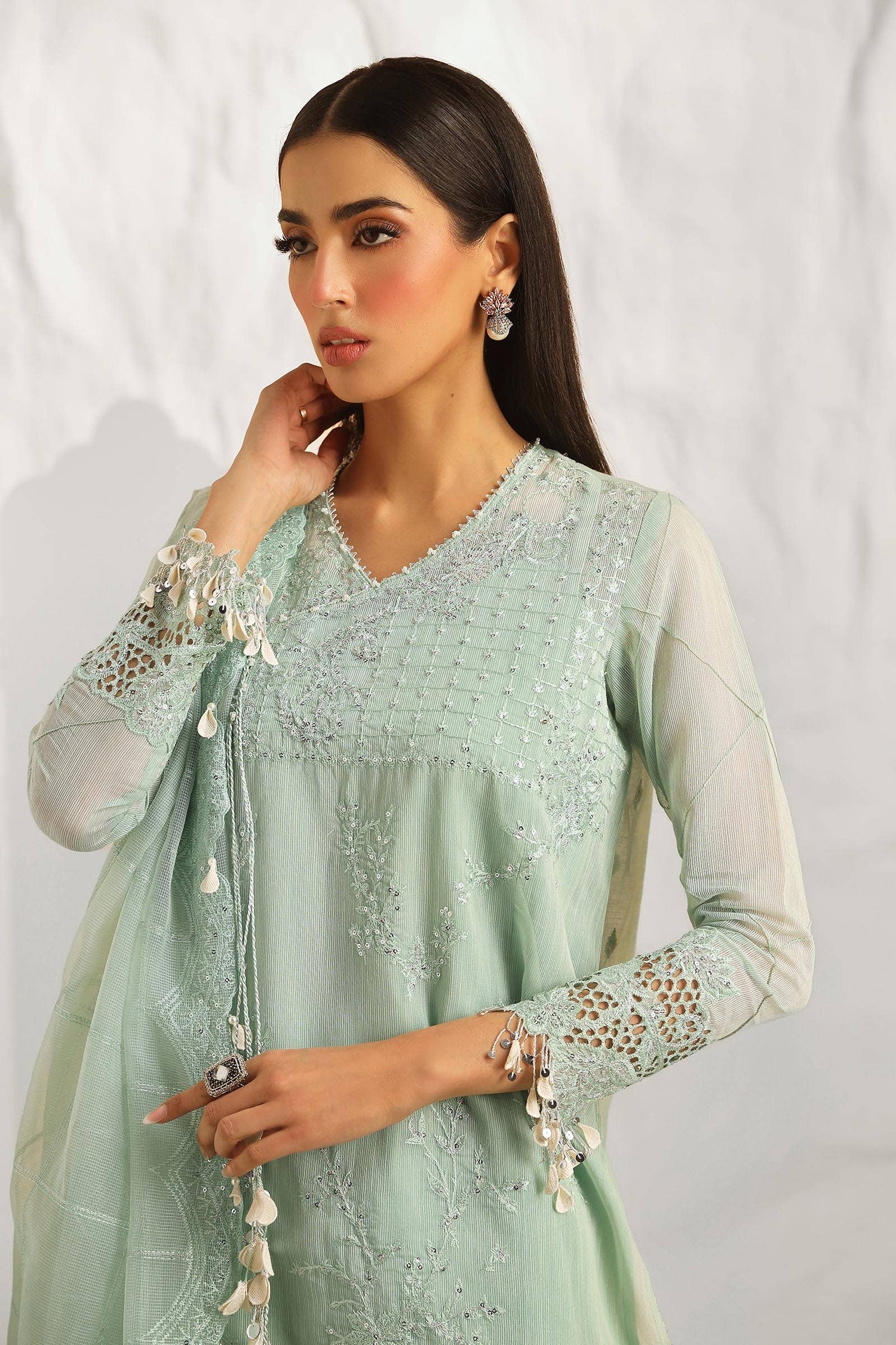 Sana Safinaz 3 Piece Custom Stitched Suit - Green - LB286840