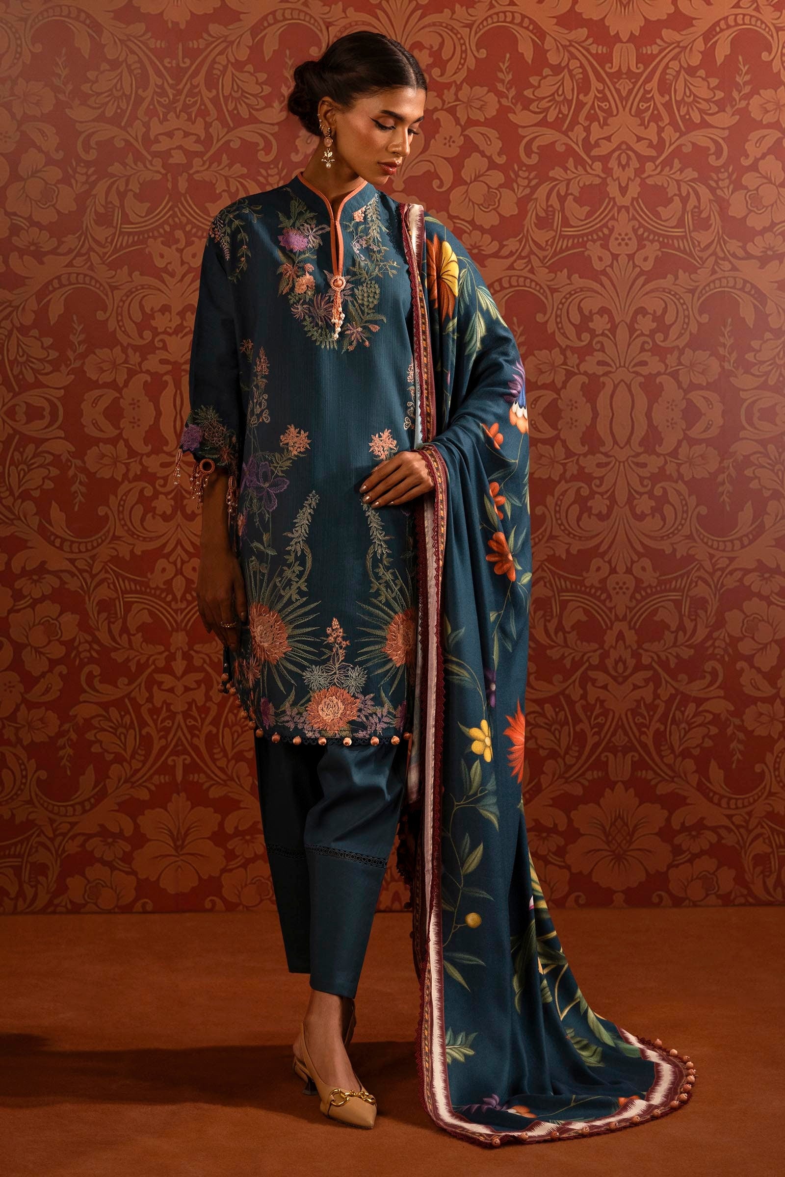 Libasco Sana Safinaz 3 Piece Custom Stitched Suit - Blue - LB288429