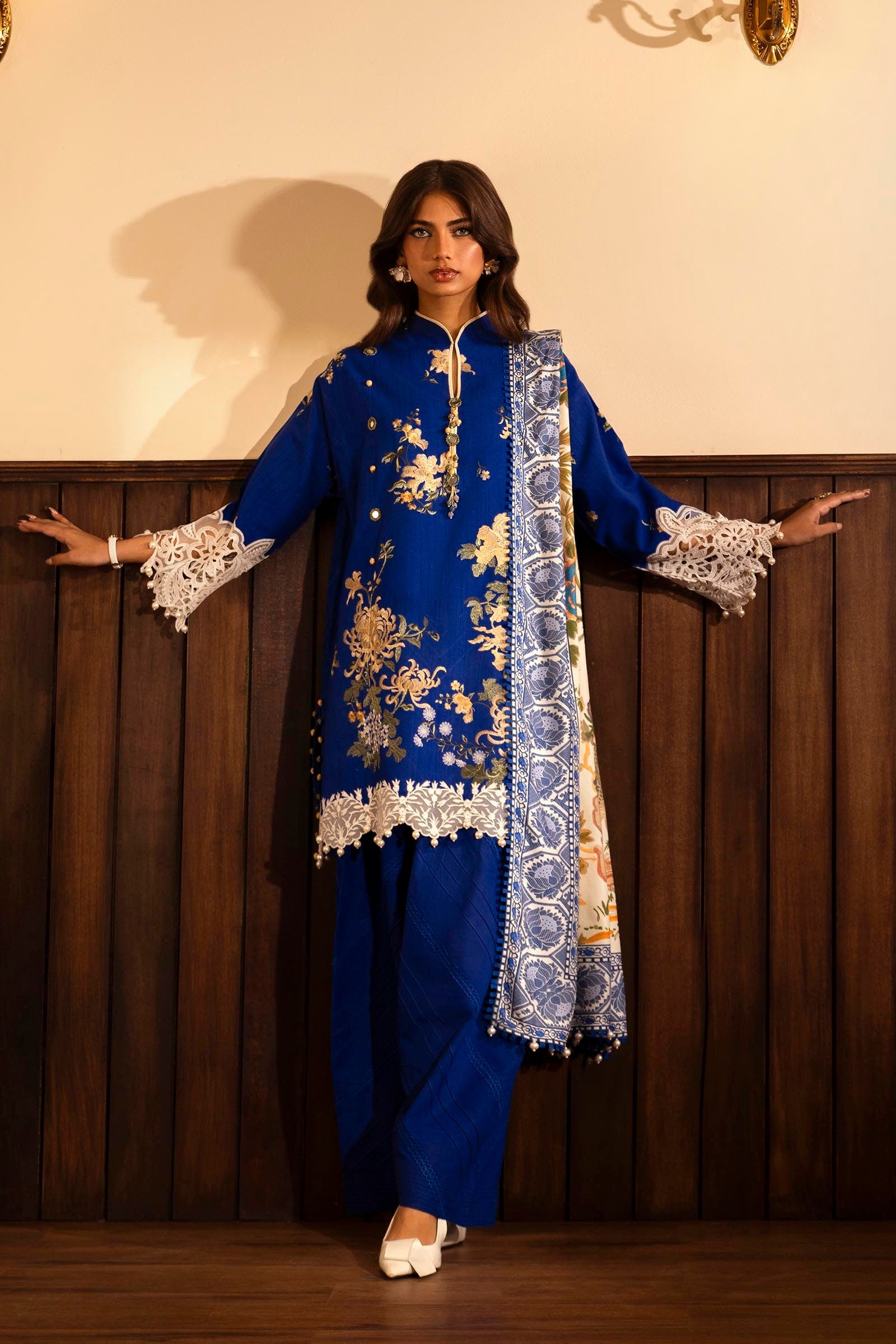 Libasco Sana Safinaz 3 Piece Custom Stitched Suit - Blue - LB288430