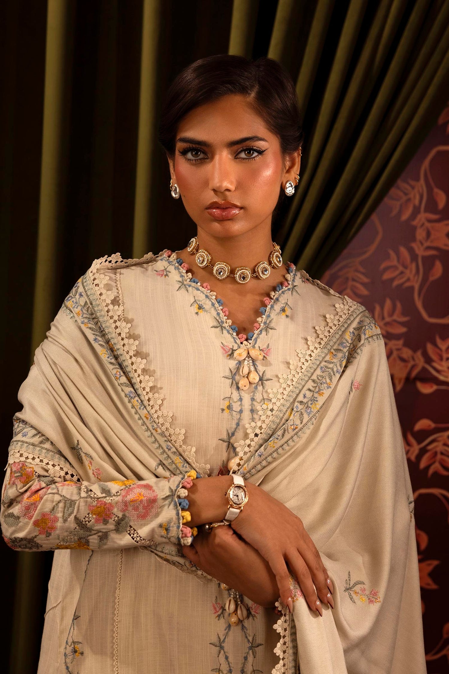 Sana Safinaz 3 Piece Custom Stitched Suit - Off-White - LB288455