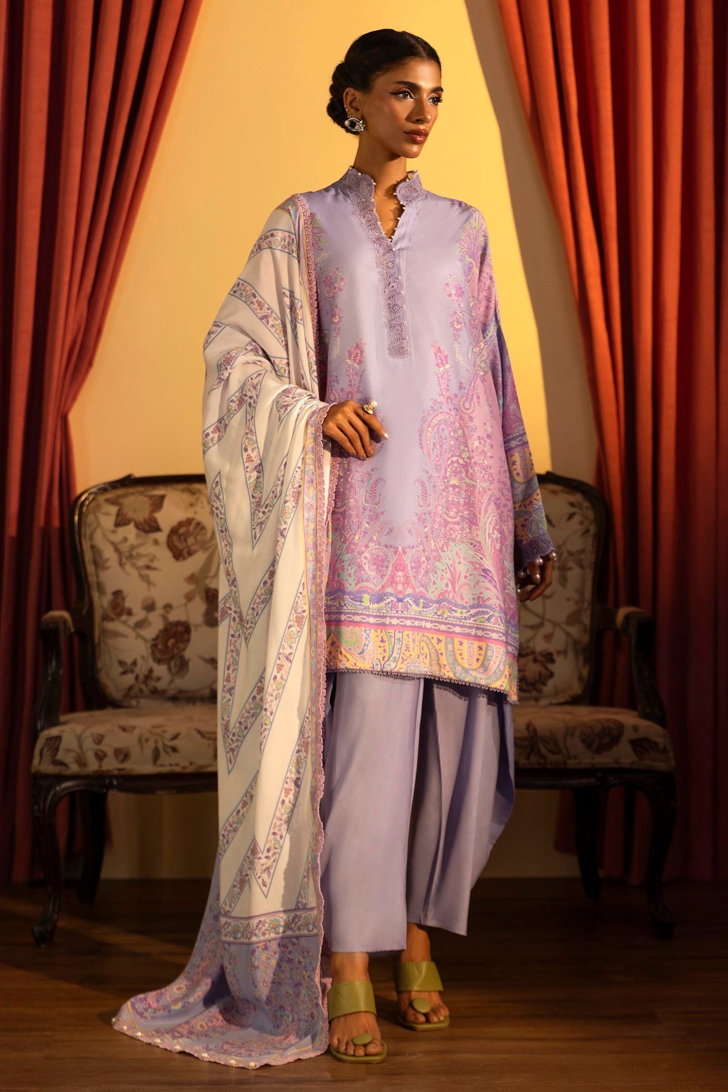 Libasco Sana Safinaz 3 Piece Custom Stitched Suit - Purple - LB288472