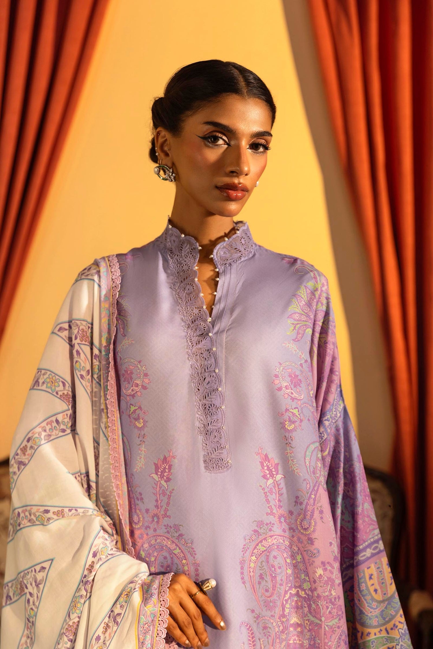 Sana Safinaz 3 Piece Custom Stitched Suit - Purple - LB288472