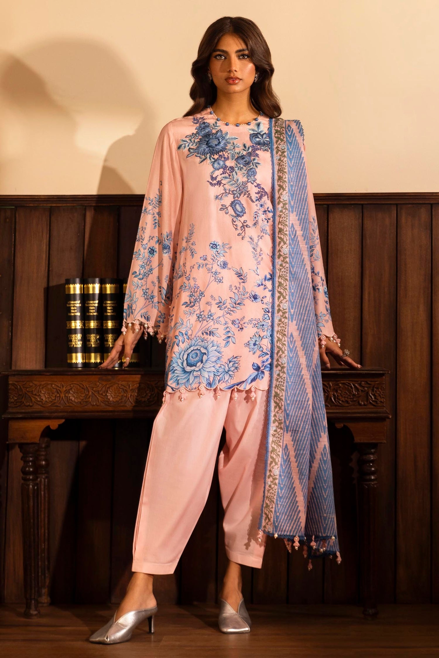 Libasco Sana Safinaz 3 Piece Custom Stitched Suit - Pink - LB288466