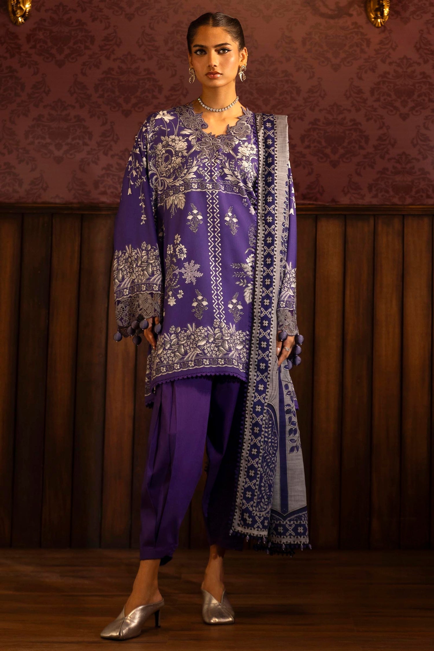 Libasco Sana Safinaz 3 Piece Custom Stitched Suit - Purple - LB288473