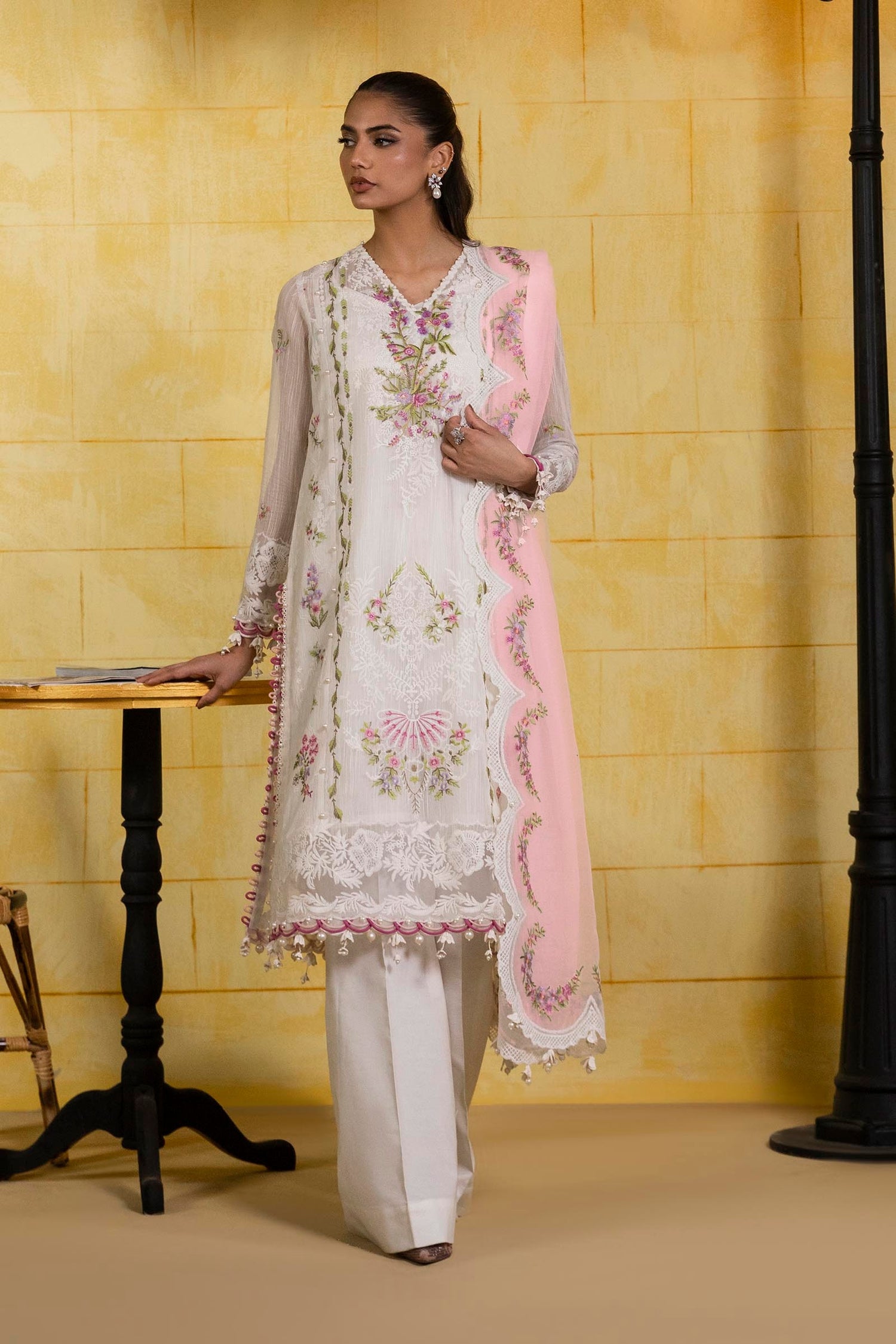 Sana Safinaz 3 Piece Custom Stitched Suit - Off-White - LB29384