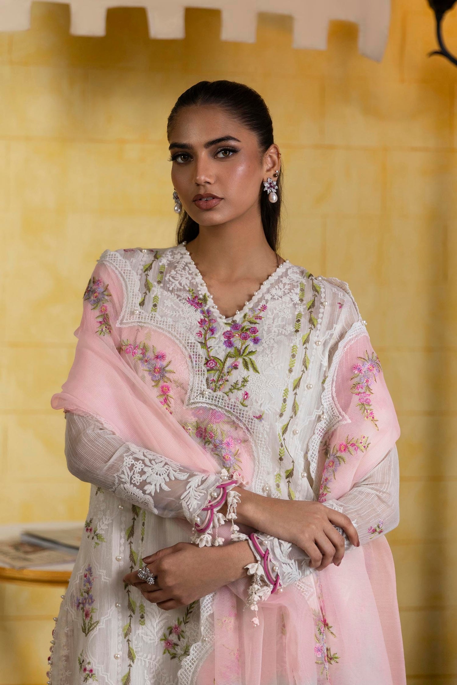 Sana Safinaz 3 Piece Custom Stitched Suit - Off-White - LB29384