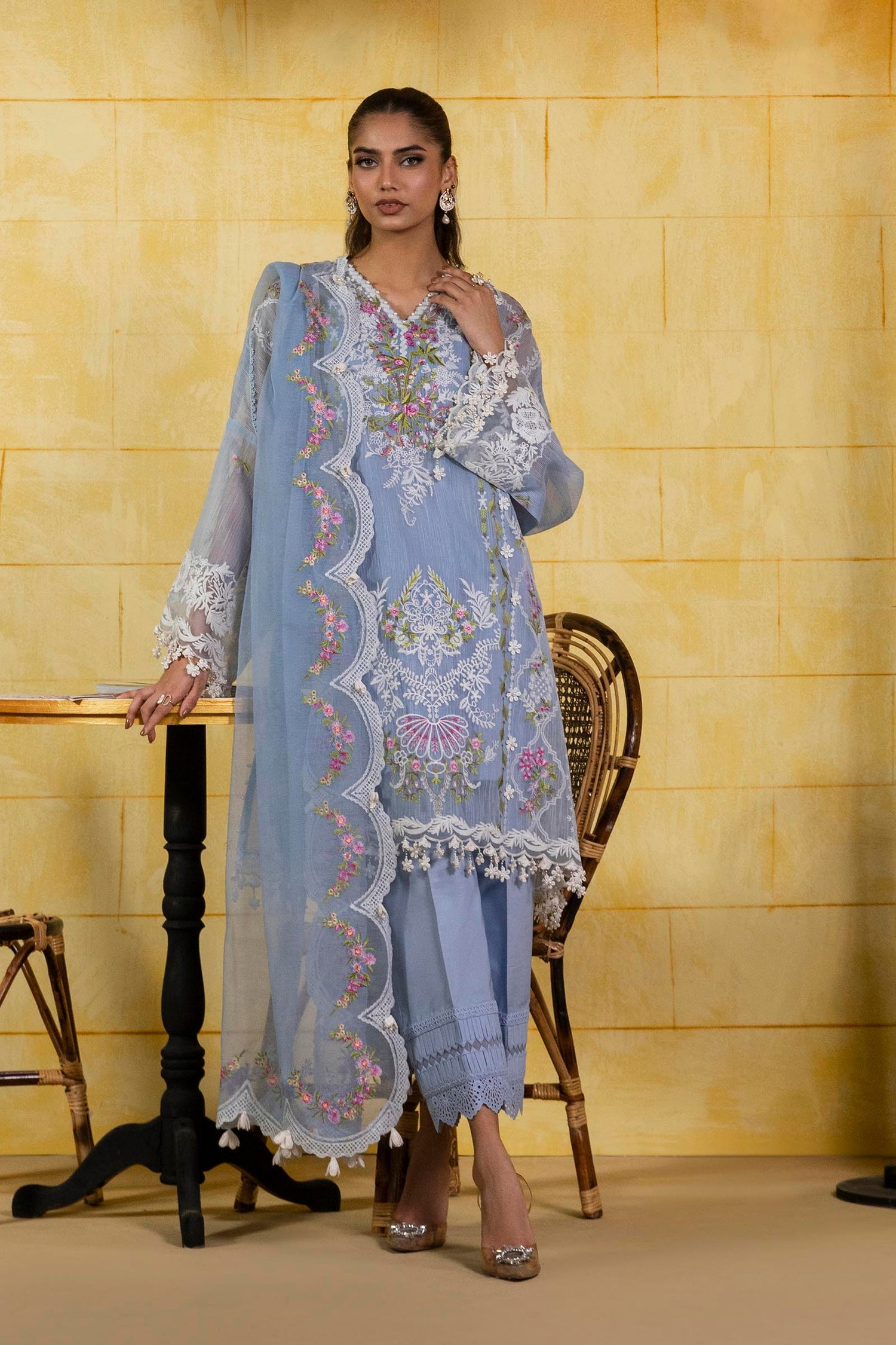 Sana Safinaz 3 Piece Custom Stitched Suit - Blue - LB29383