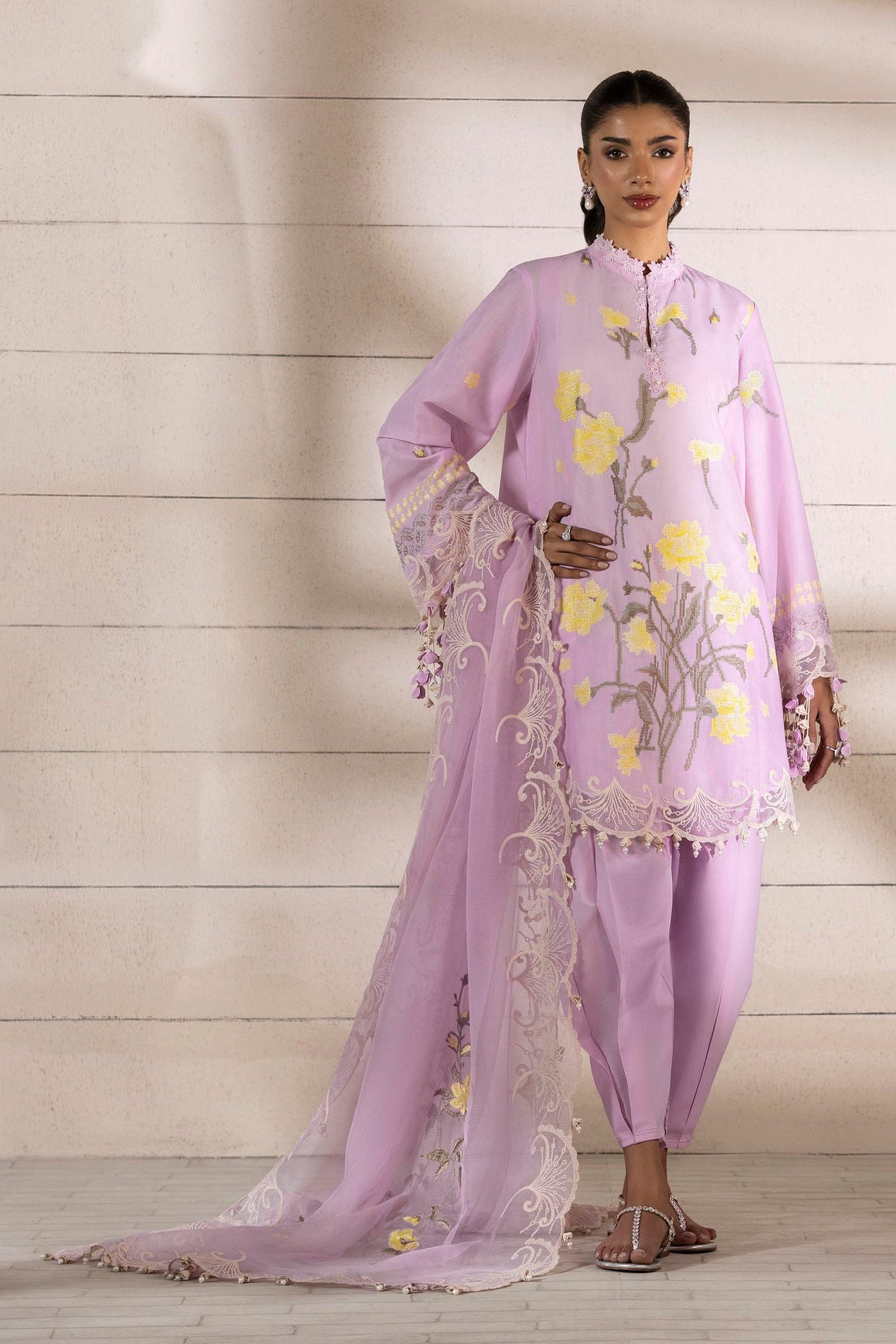 Sana Safinaz 3 Piece Custom Stitched Suit - Purple - LB29387