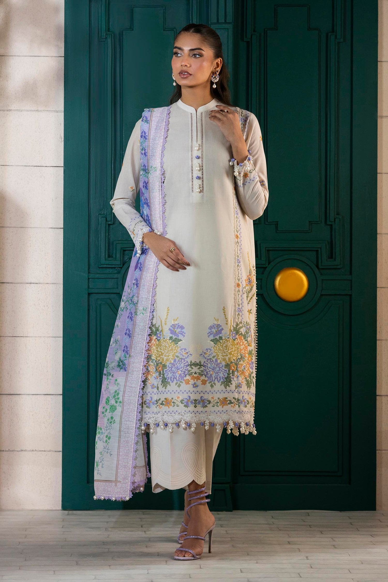 Sana Safinaz 3 Piece Custom Stitched Suit - Gray - LB29386