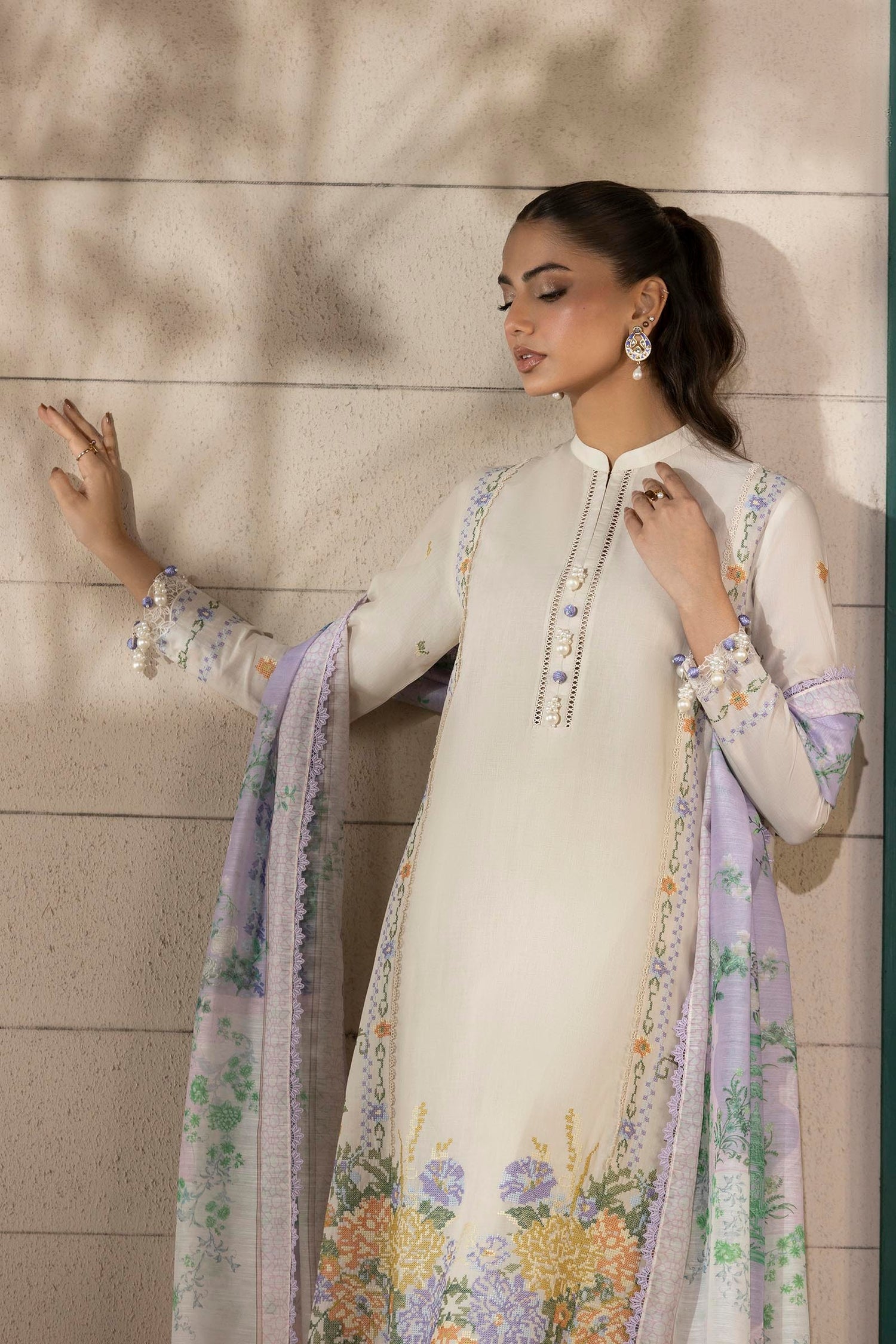 Sana Safinaz 3 Piece Custom Stitched Suit - Gray - LB29386