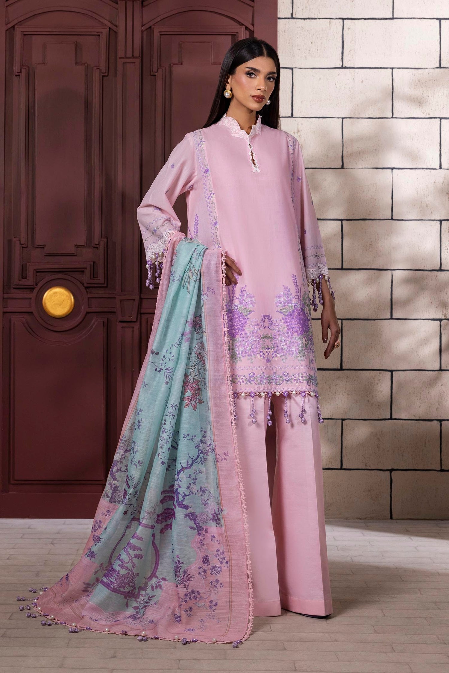 Sana Safinaz 3 Piece Custom Stitched Suit - Pink - LB29385