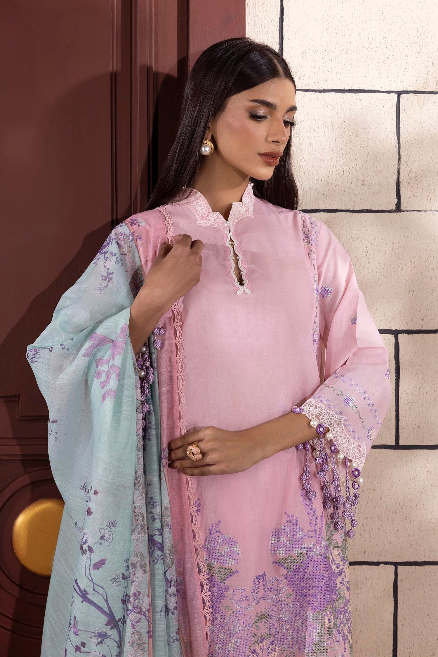 Sana Safinaz 3 Piece Custom Stitched Suit - Pink - LB29385