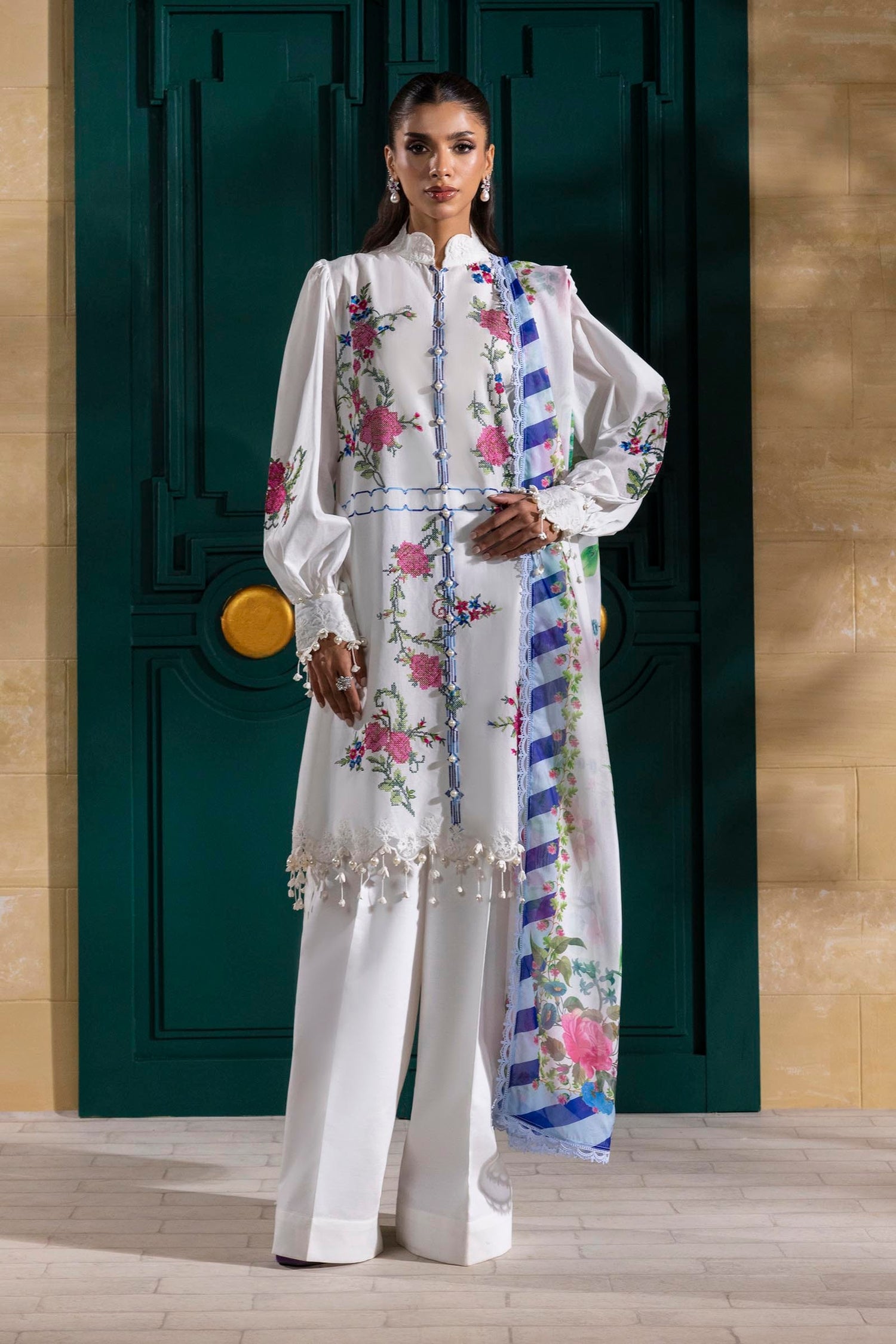 Sana Safinaz 3 Piece Custom Stitched Suit - Off-White - LB29390