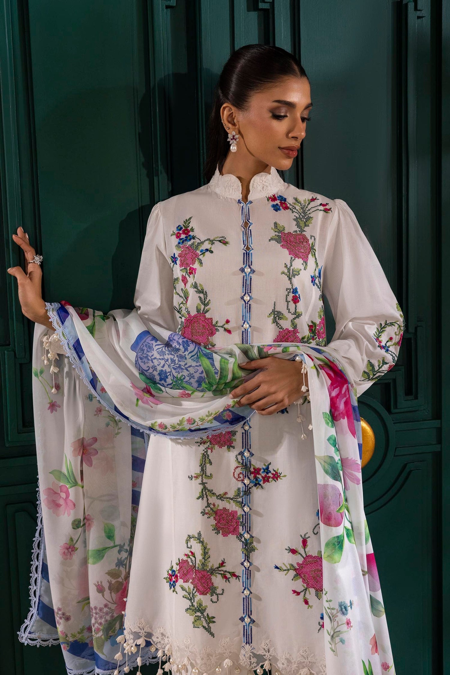 Sana Safinaz 3 Piece Custom Stitched Suit - Off-White - LB29390