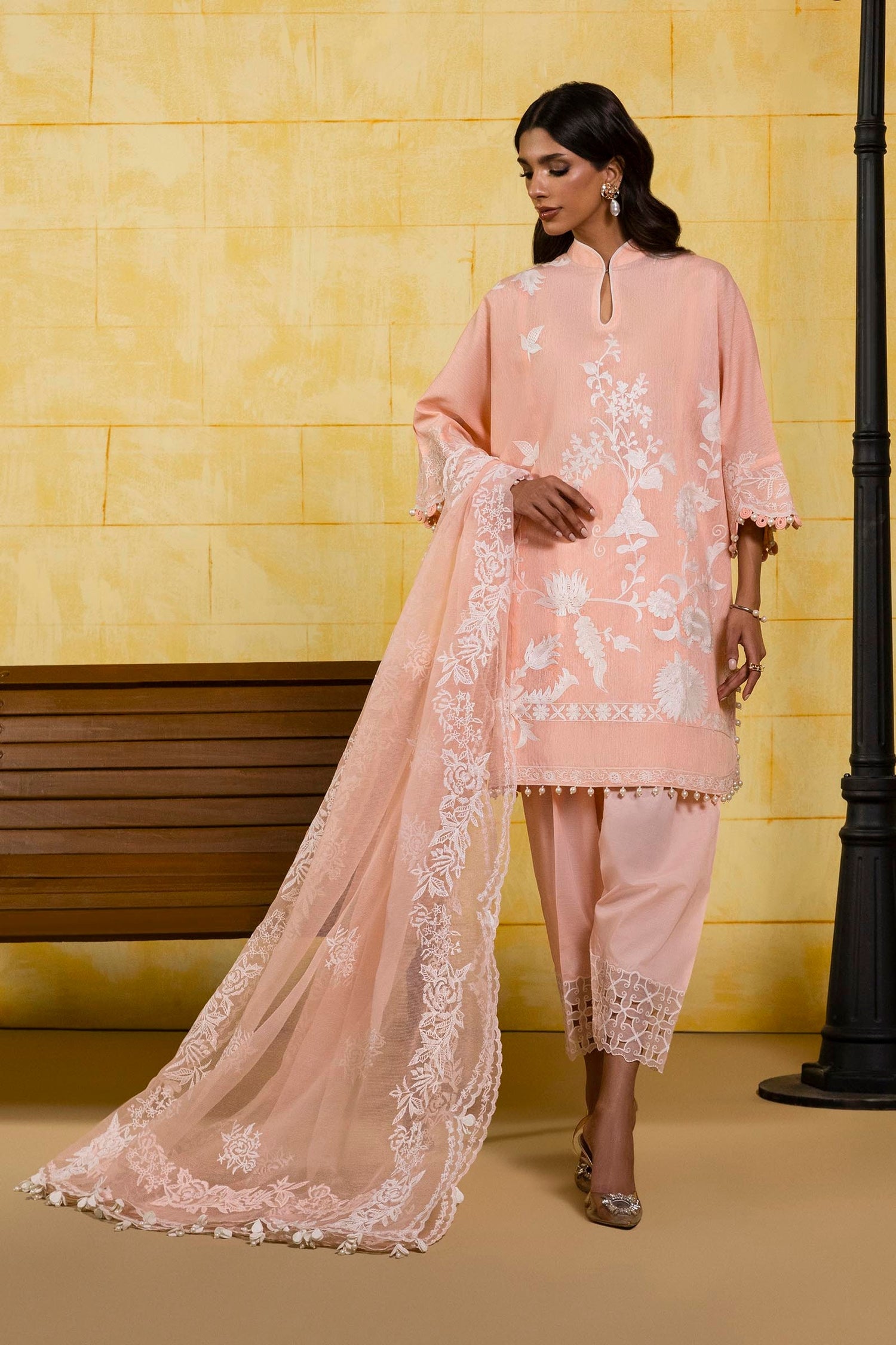 Sana Safinaz 3 Piece Custom Stitched Suit - Pink - LB29391