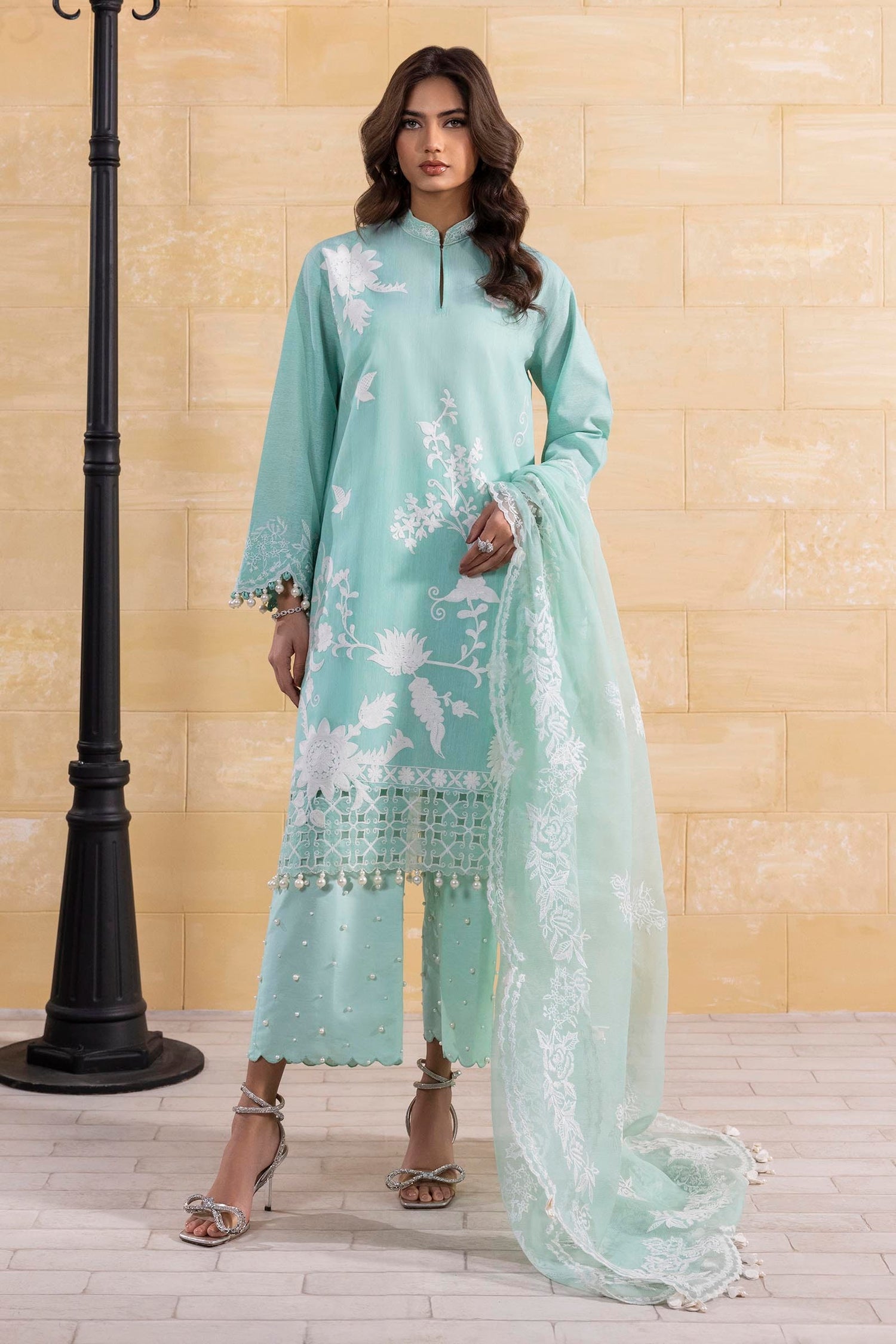 Sana Safinaz 3 Piece Custom Stitched Suit - Aqua - LB29392