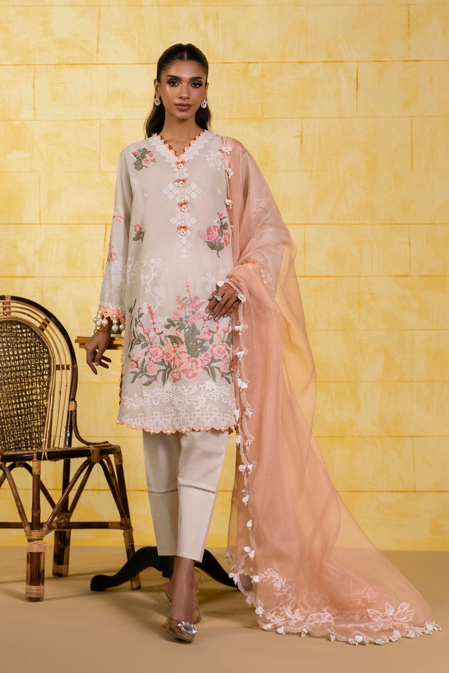 Sana Safinaz 3 Piece Custom Stitched Suit - Pink - LB29394