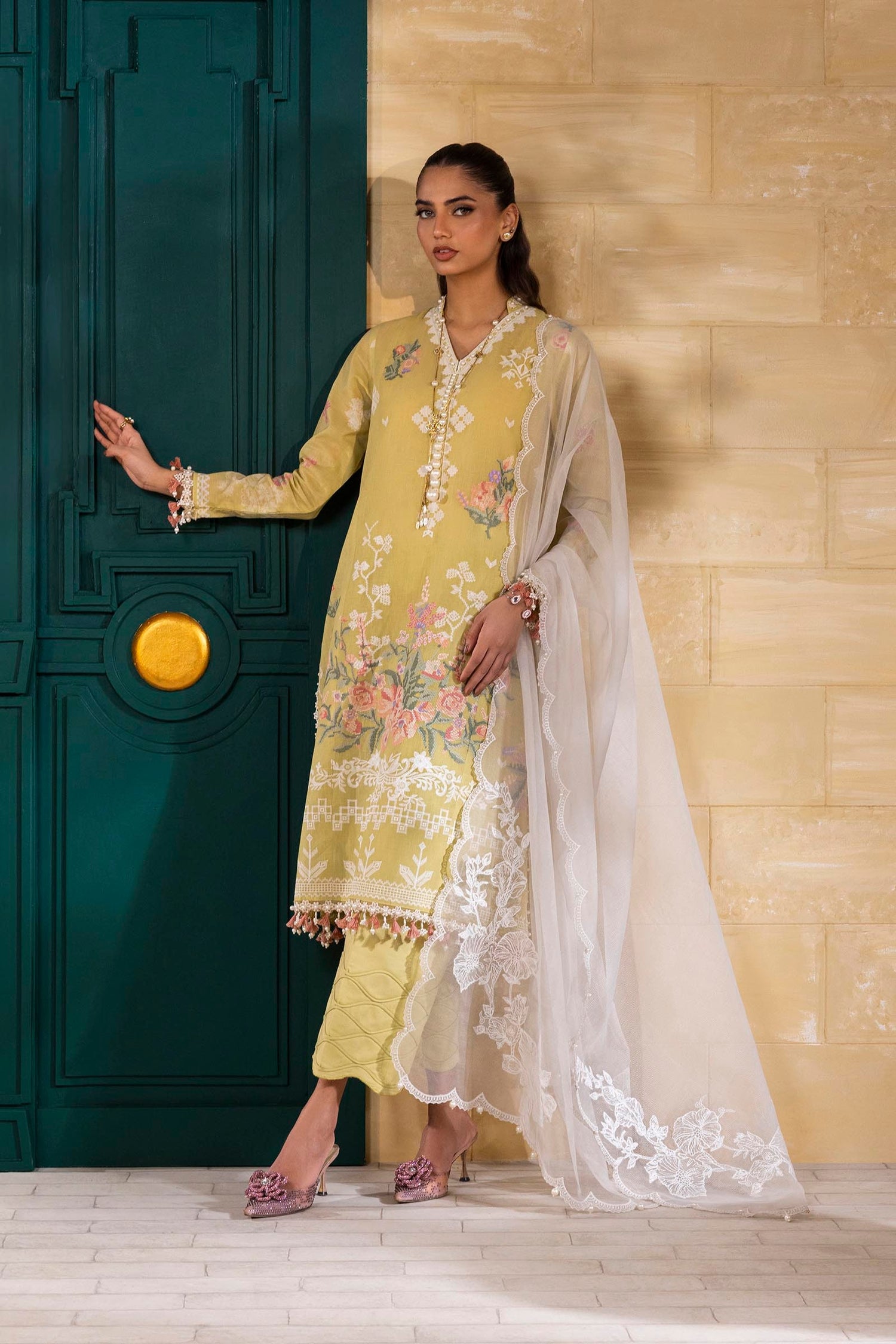 Sana Safinaz 3 Piece Custom Stitched Suit - Yellow - LB29393