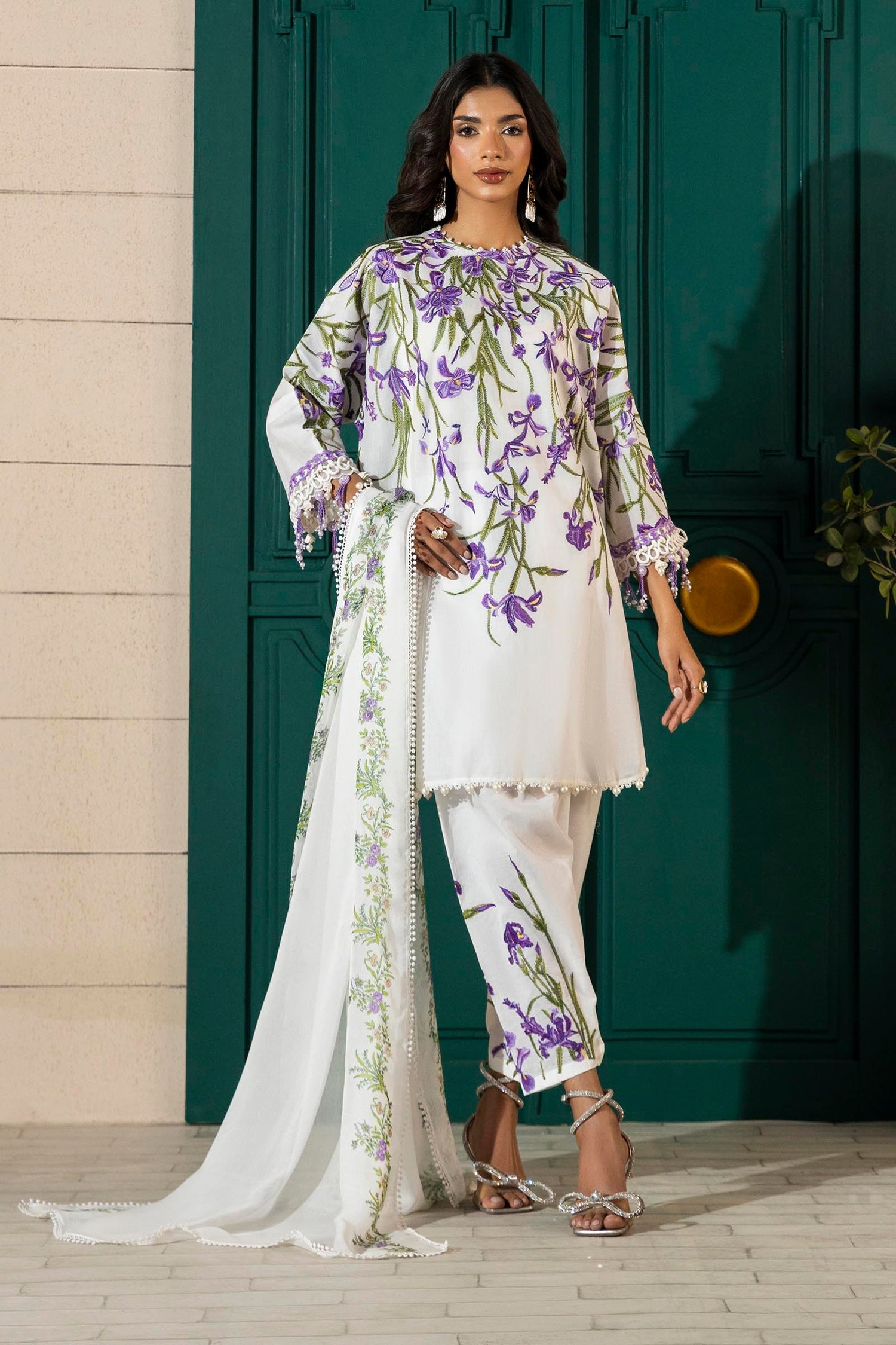 Sana Safinaz 3 Piece Custom Stitched Suit - Off-White - LB29395