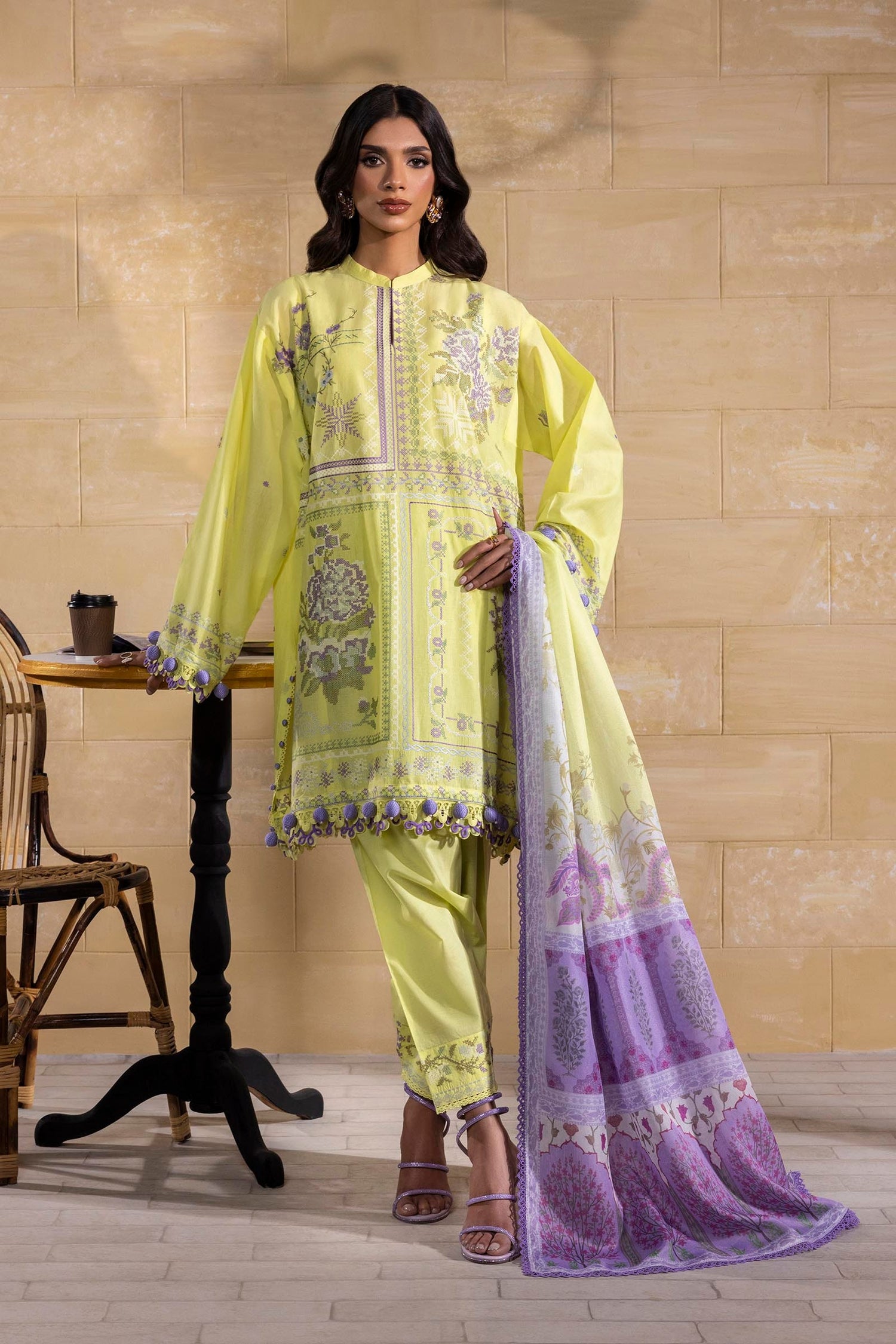 Sana Safinaz 3 Piece Custom Stitched Suit - Green - LB29398