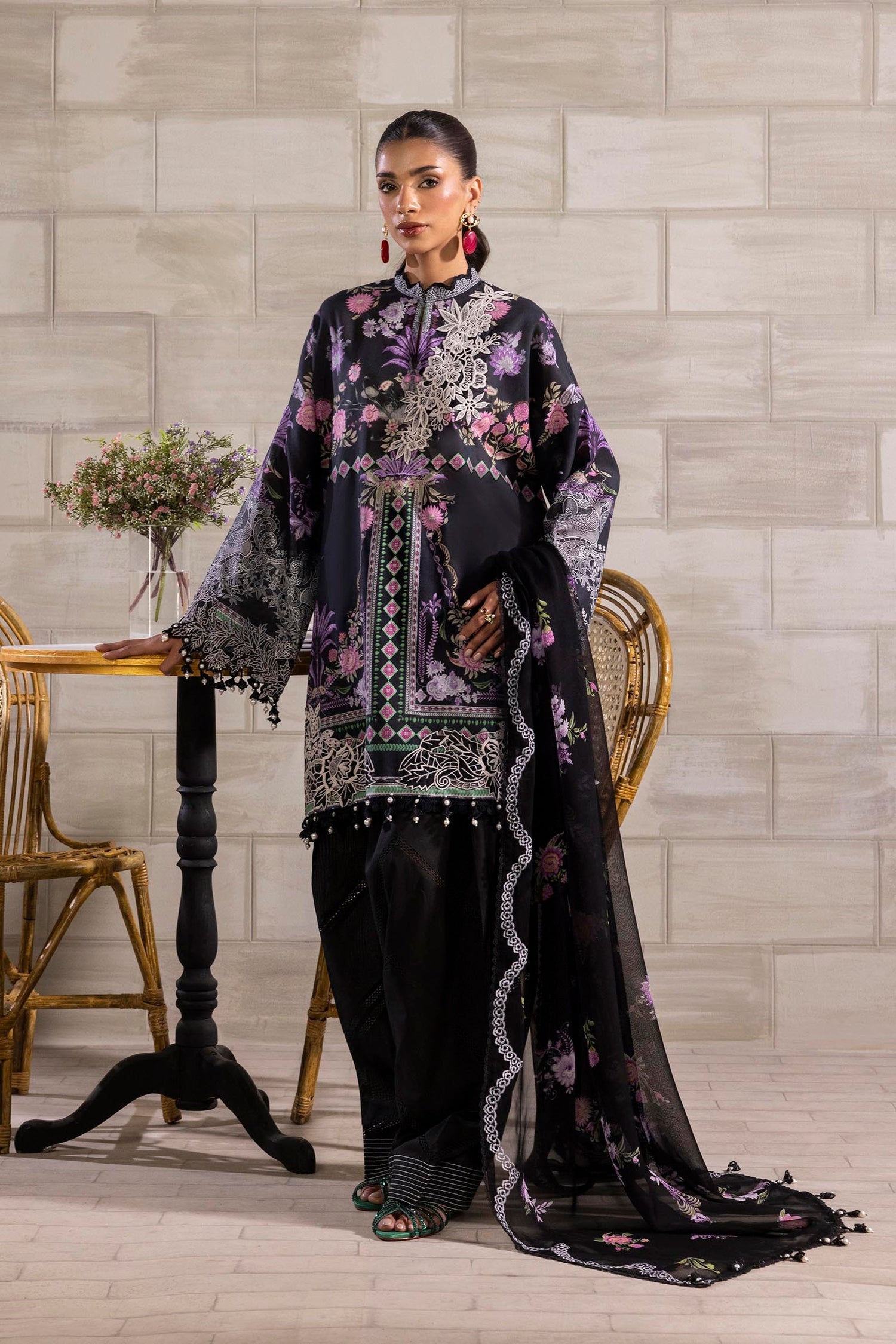 Sana Safinaz 3 Piece Custom Stitched Suit - Black - LB29400