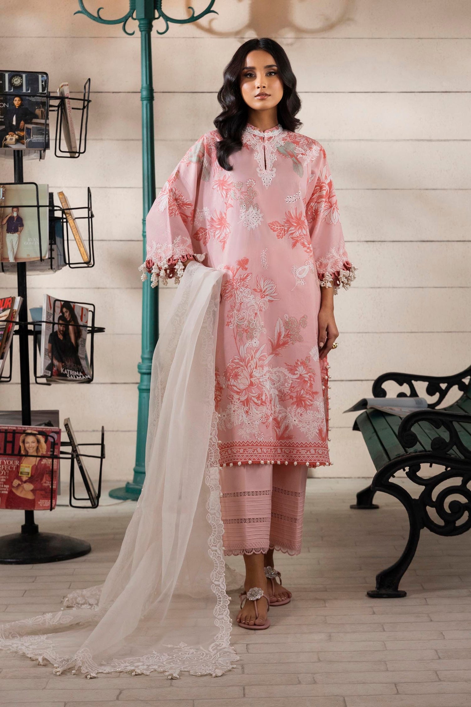 Sana Safinaz 3 Piece Custom Stitched Suit - Pink - LB29404