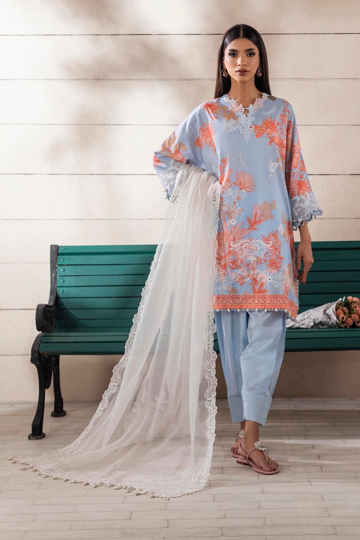 Sana Safinaz 3 Piece Custom Stitched Suit - Blue - LB29403