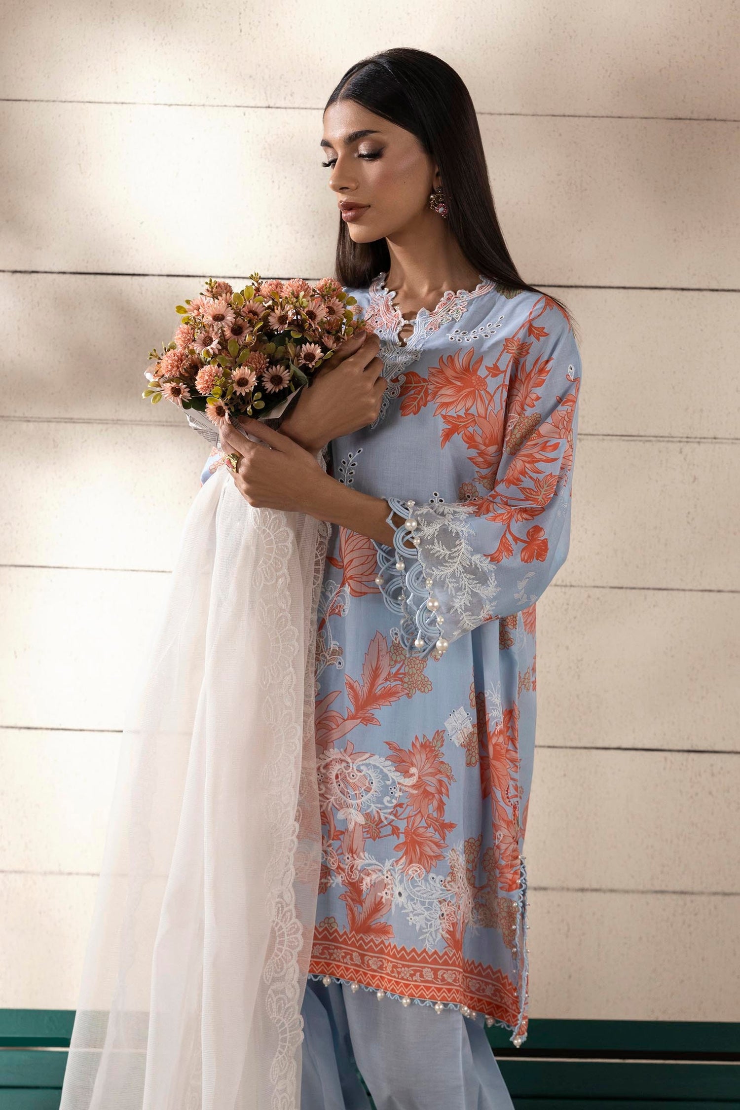 Sana Safinaz 3 Piece Custom Stitched Suit - Blue - LB29403