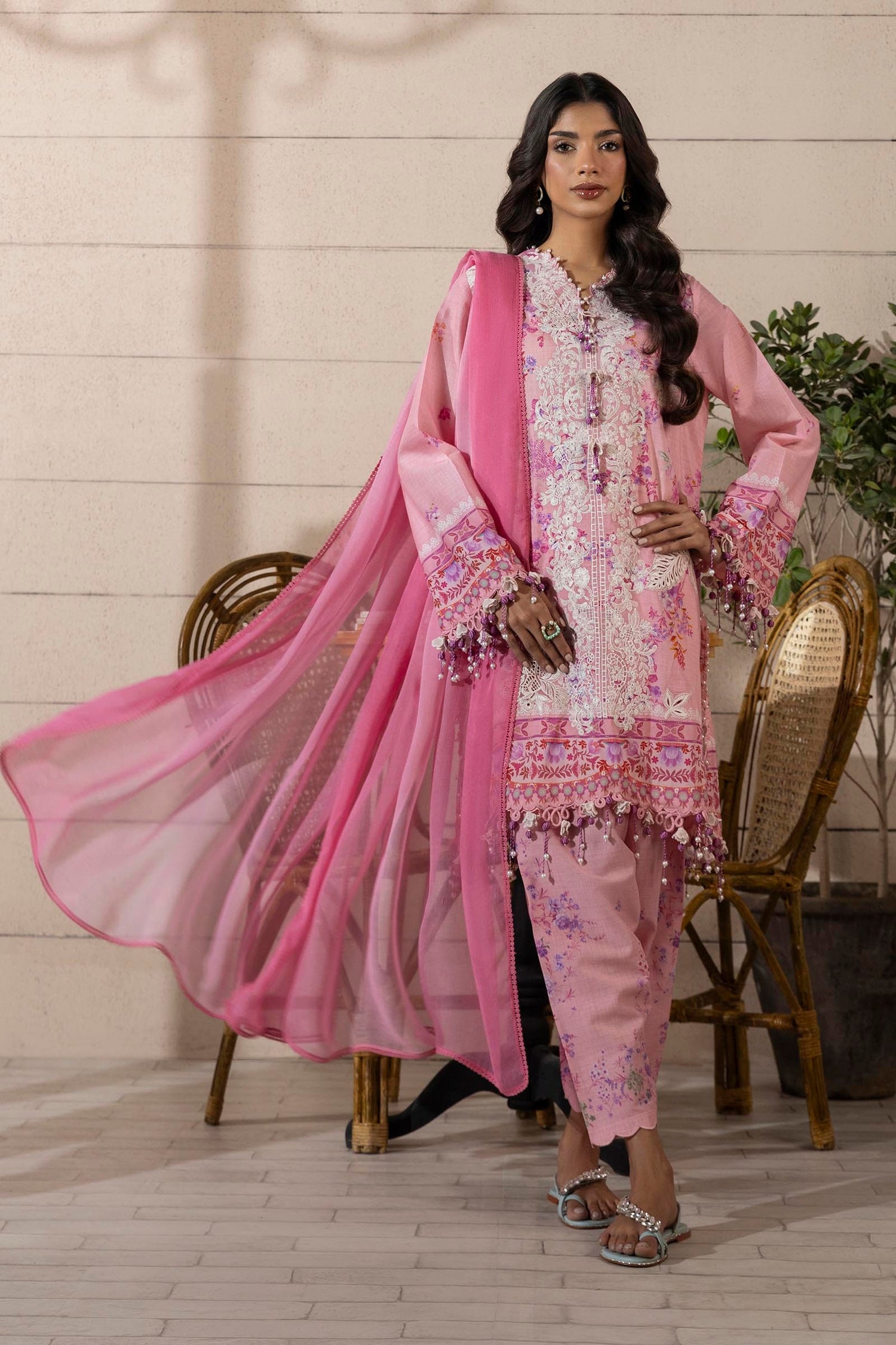 Sana Safinaz 3 Piece Custom Stitched Suit - Pink - LB29401