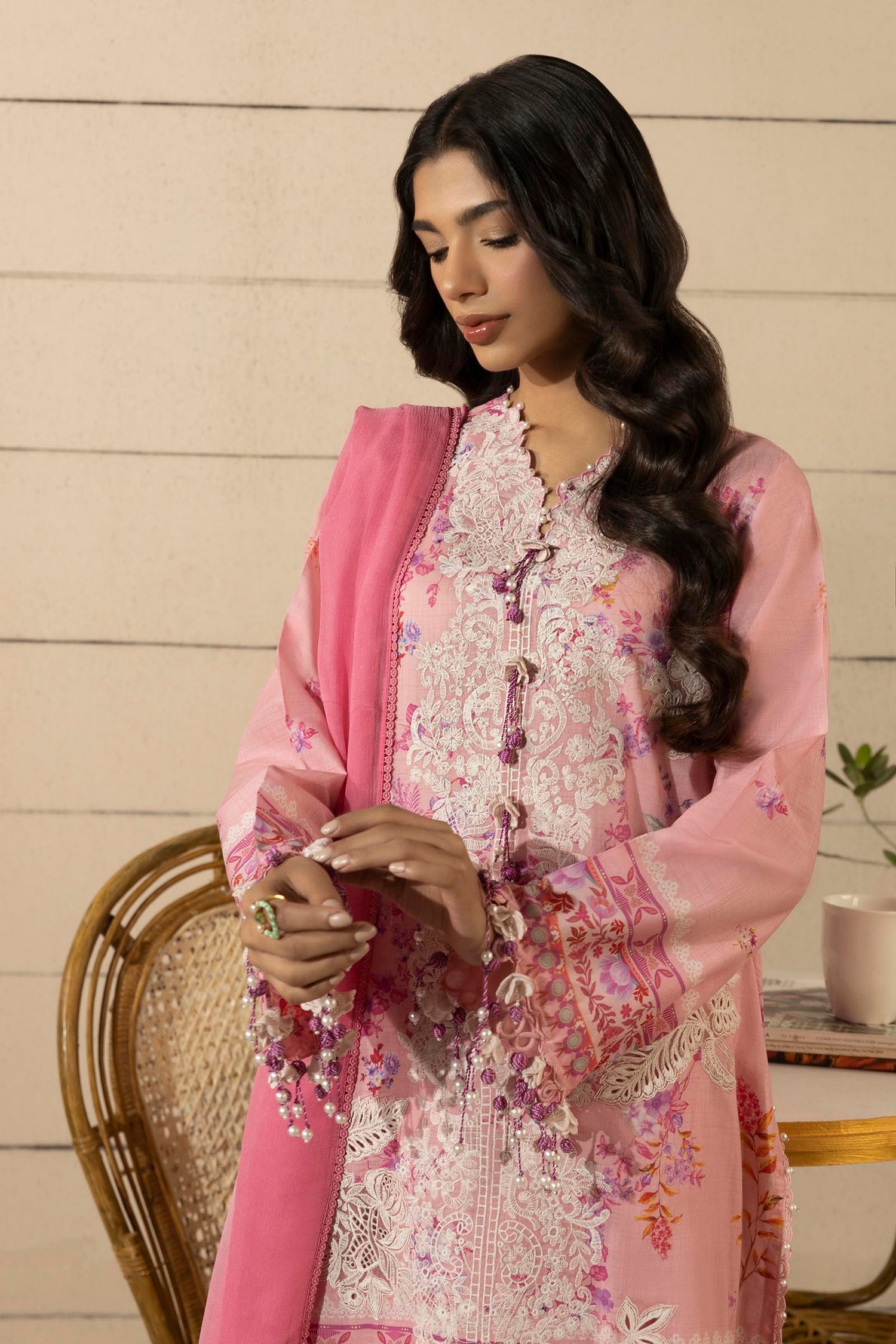 Sana Safinaz 3 Piece Custom Stitched Suit - Pink - LB29401