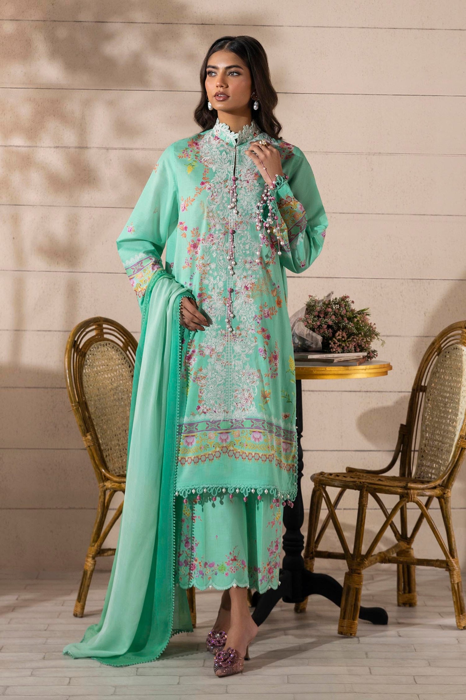 Sana Safinaz 3 Piece Custom Stitched Suit - Green - LB29402