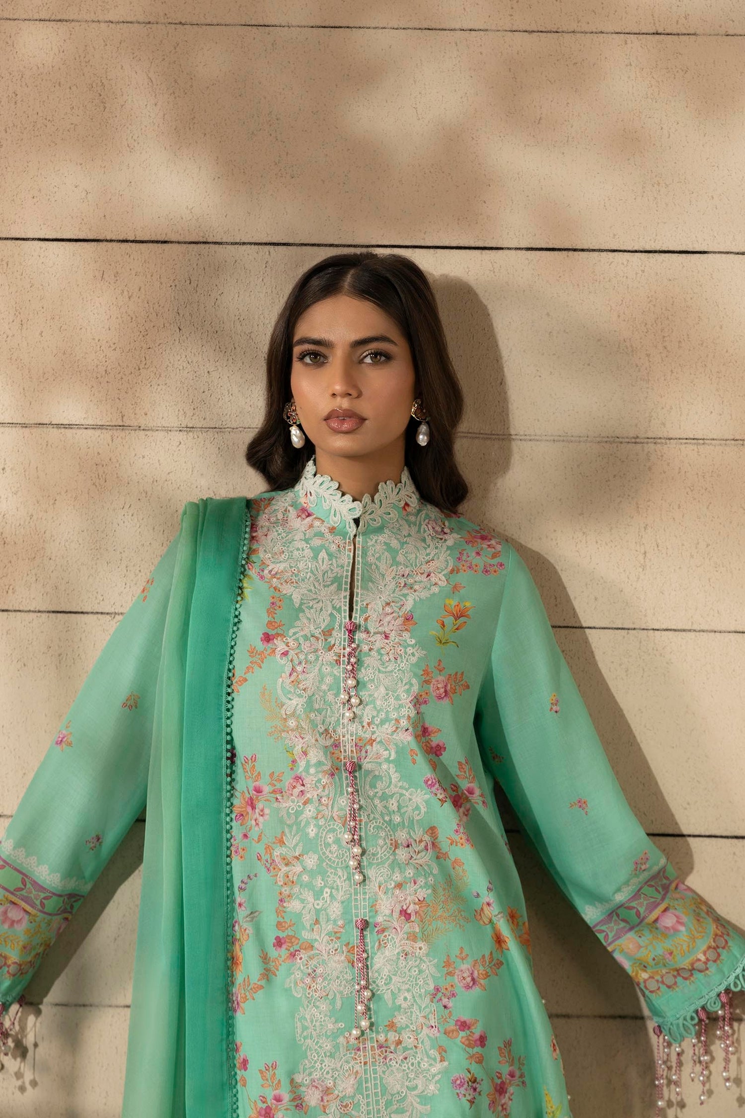 Sana Safinaz 3 Piece Custom Stitched Suit - Green - LB29402