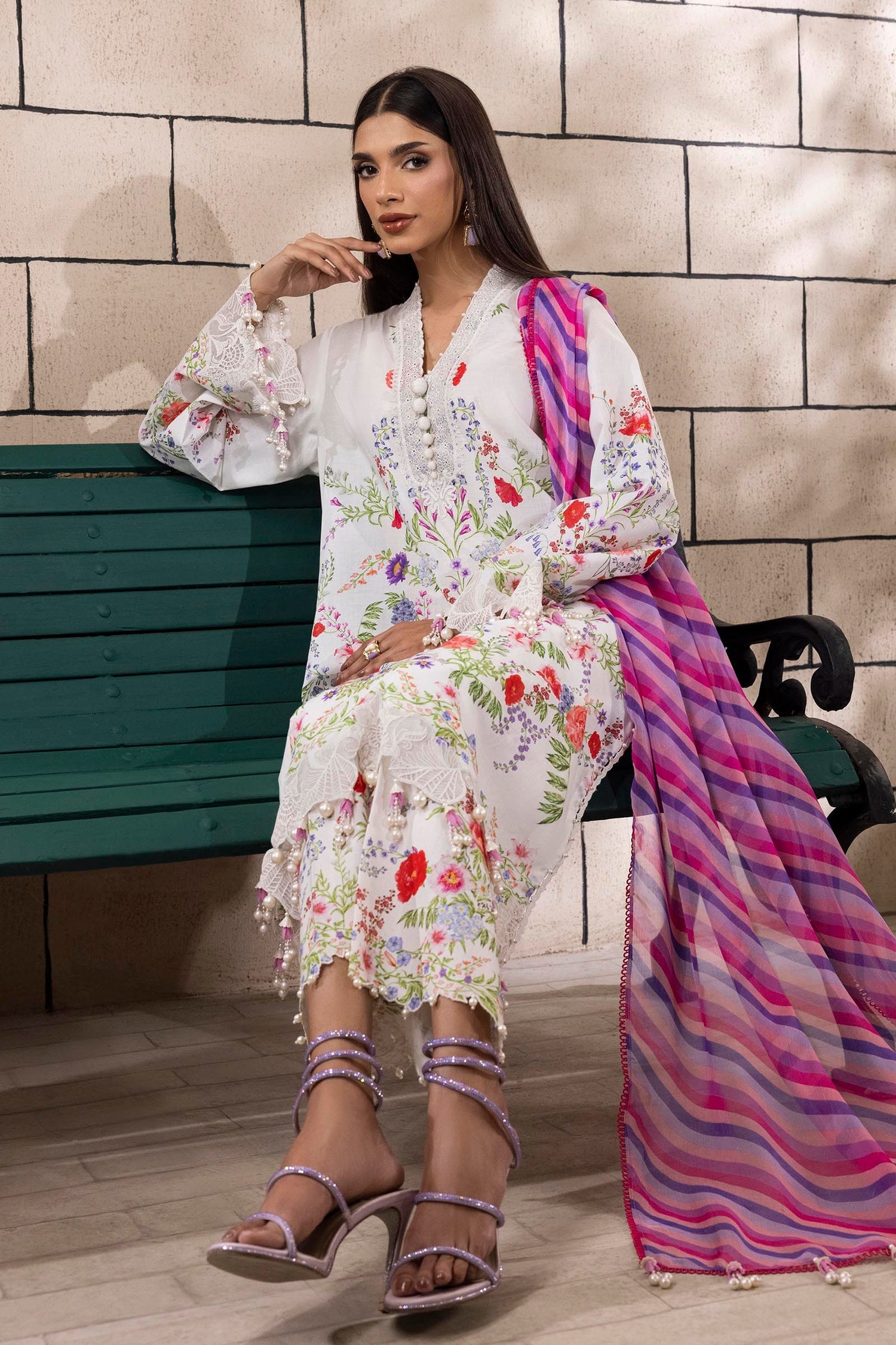 Sana Safinaz 3 Piece Custom Stitched Suit - Off-White - LB29407