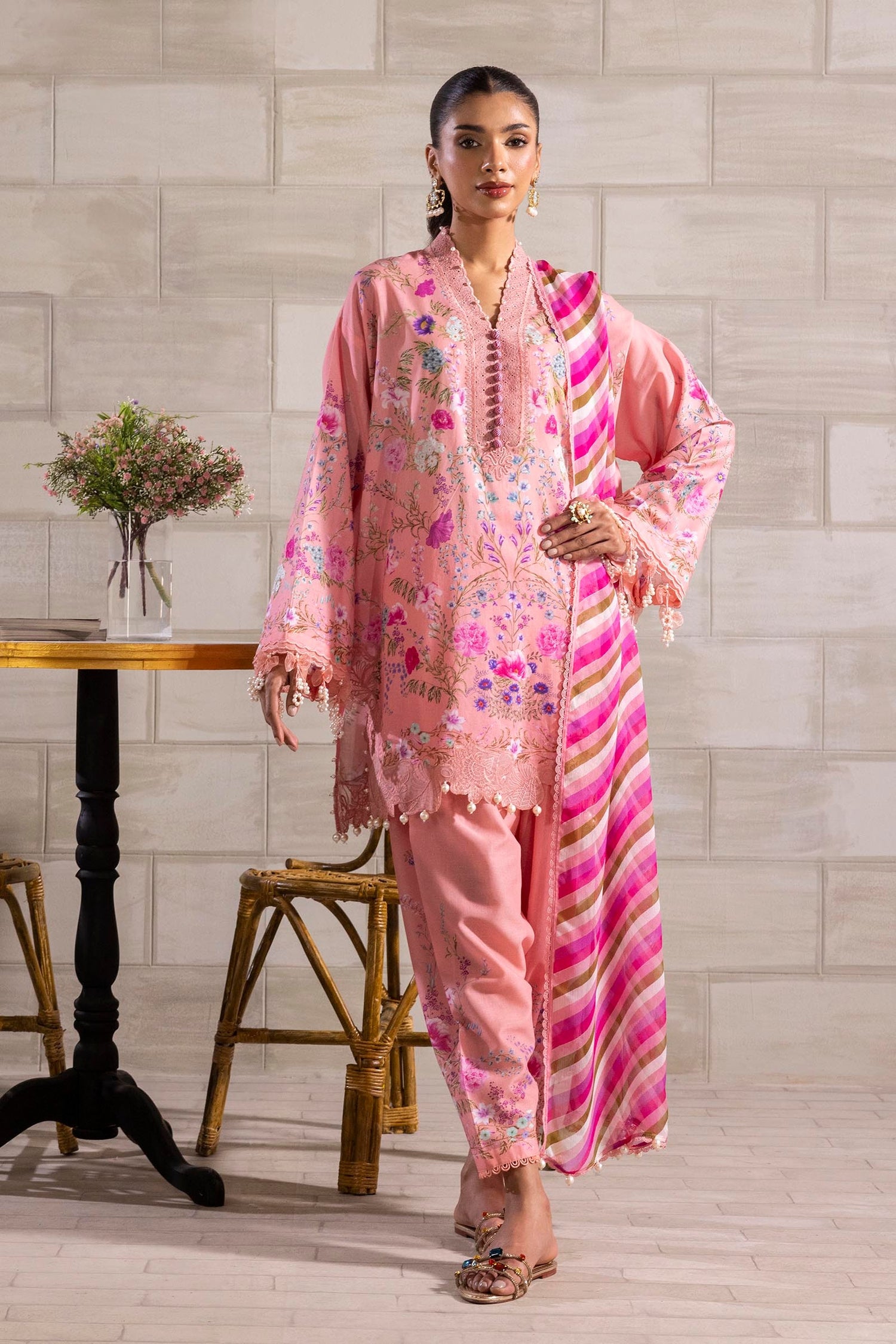 Sana Safinaz 3 Piece Custom Stitched Suit - Pink - LB29408