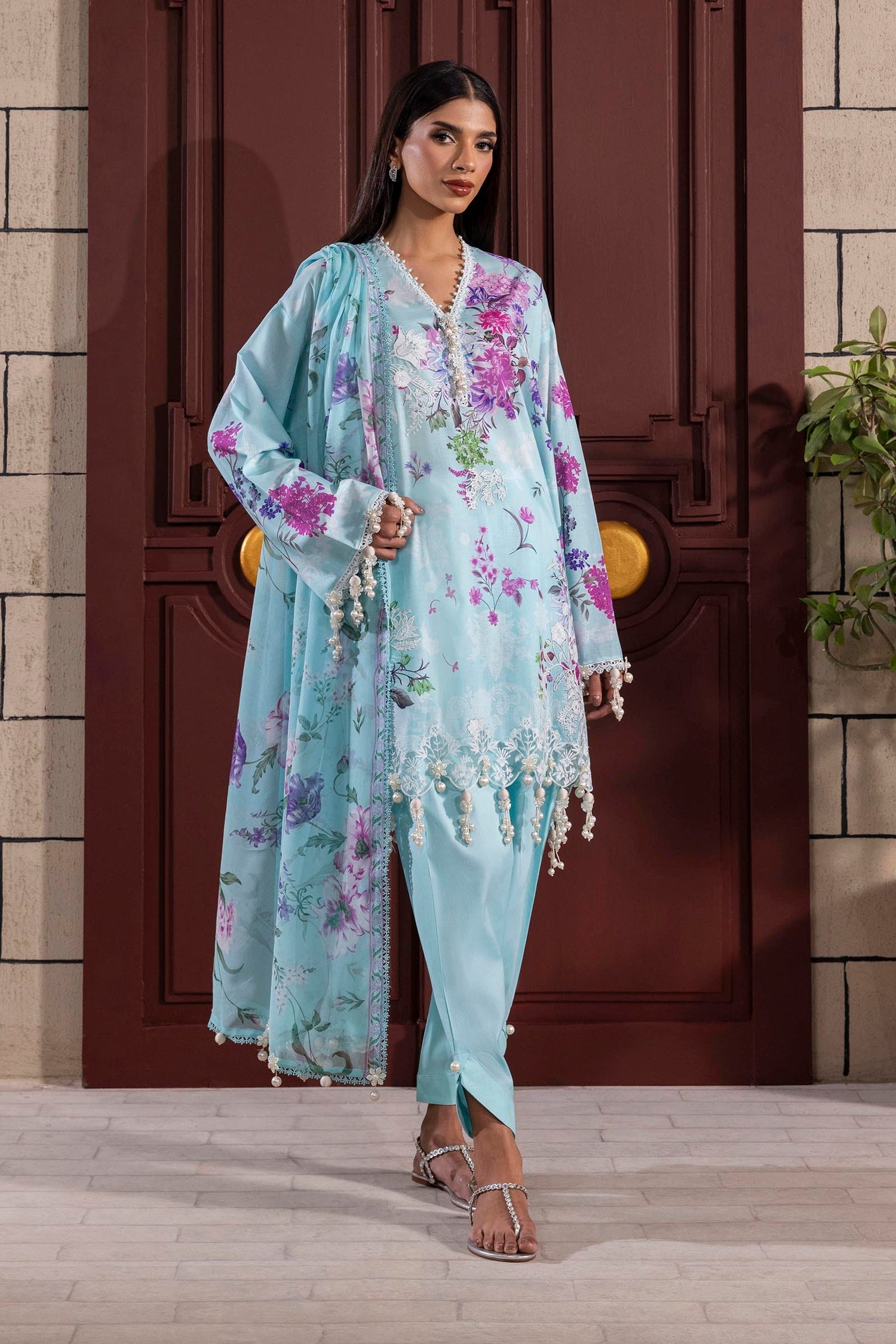 Sana Safinaz 3 Piece Custom Stitched Suit - Aqua - LB29405