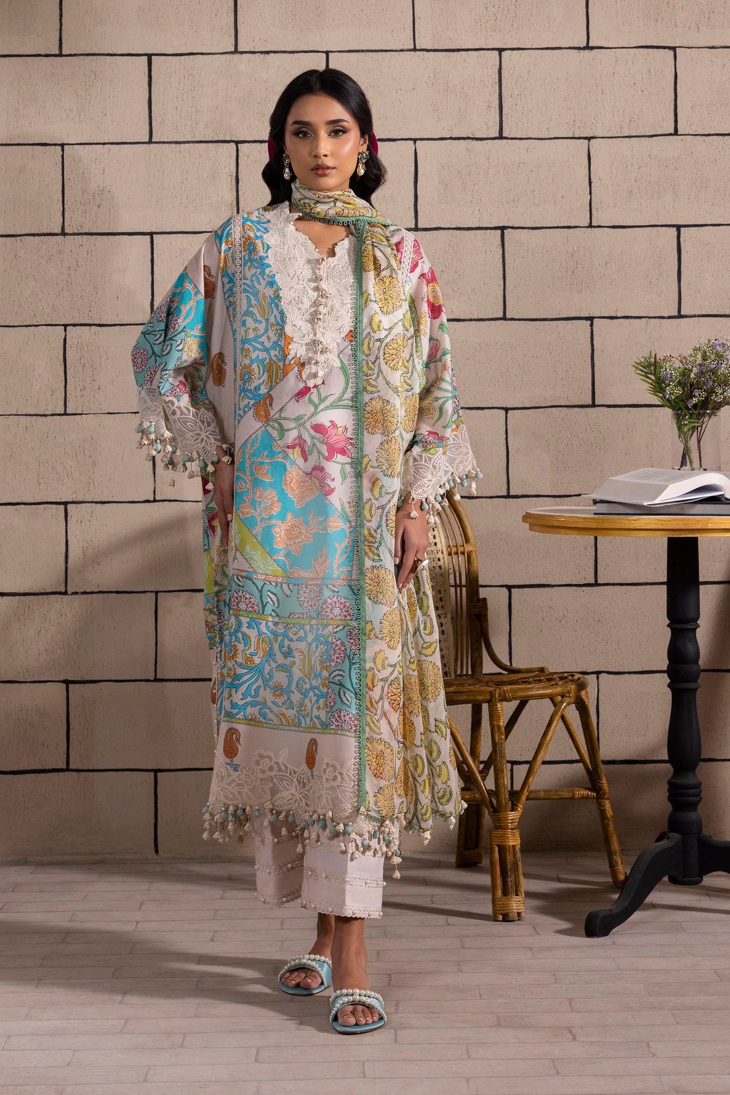 Sana Safinaz 3 Piece Custom Stitched Suit - Aqua - LB29411